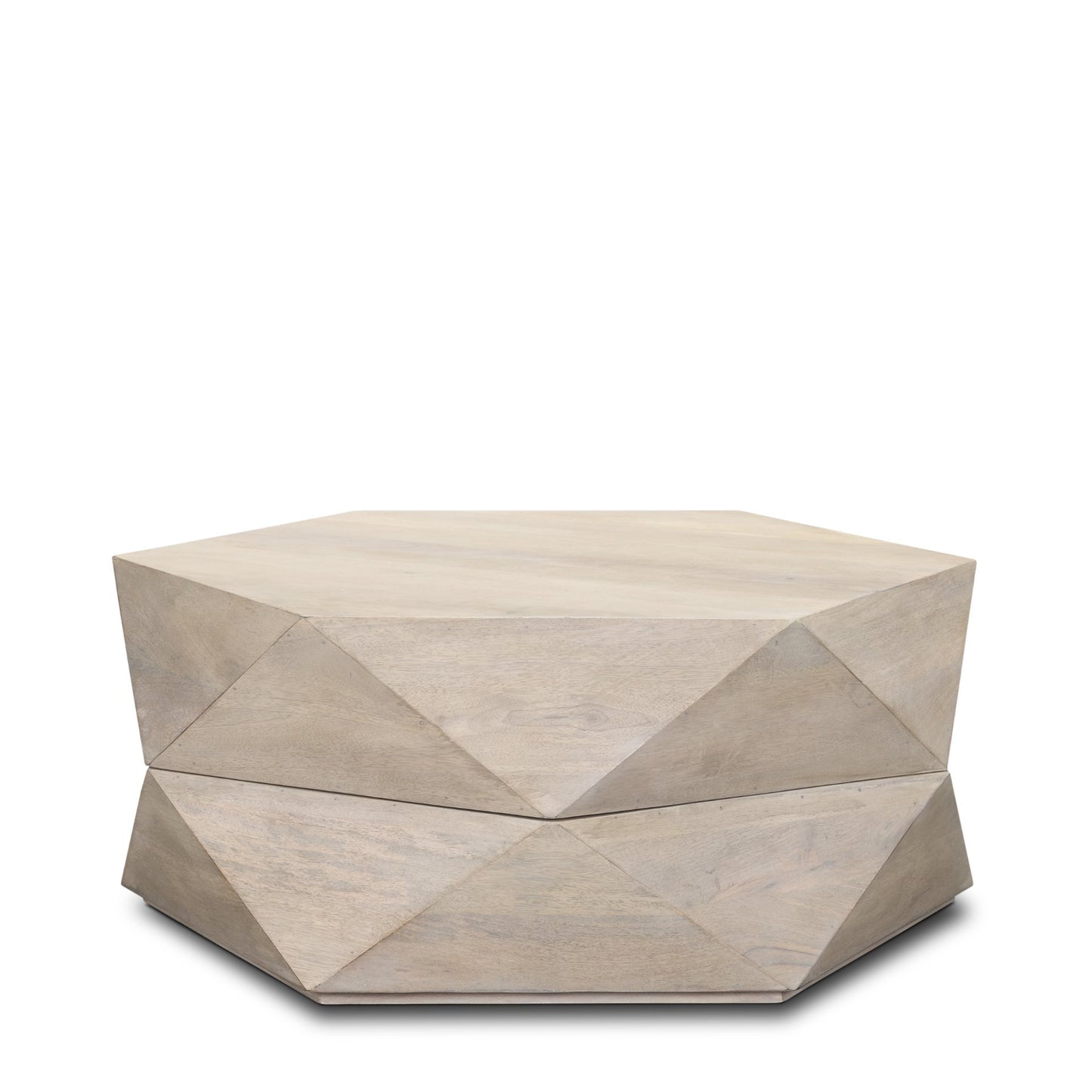 Arreto Hexagonal Hinged Solid Wood Top and Base Coffee Table - Unique and Stylish Living Room Piece