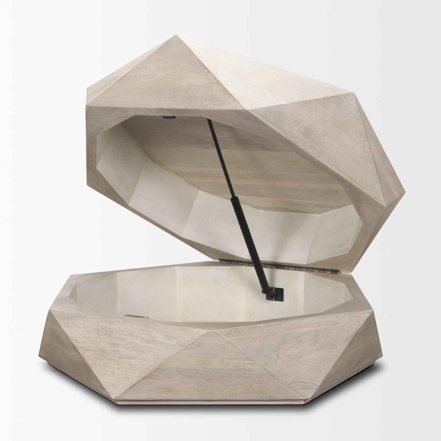 Arreto Hexagonal Hinged Solid Wood Top and Base Coffee Table - Unique and Stylish Living Room Piece