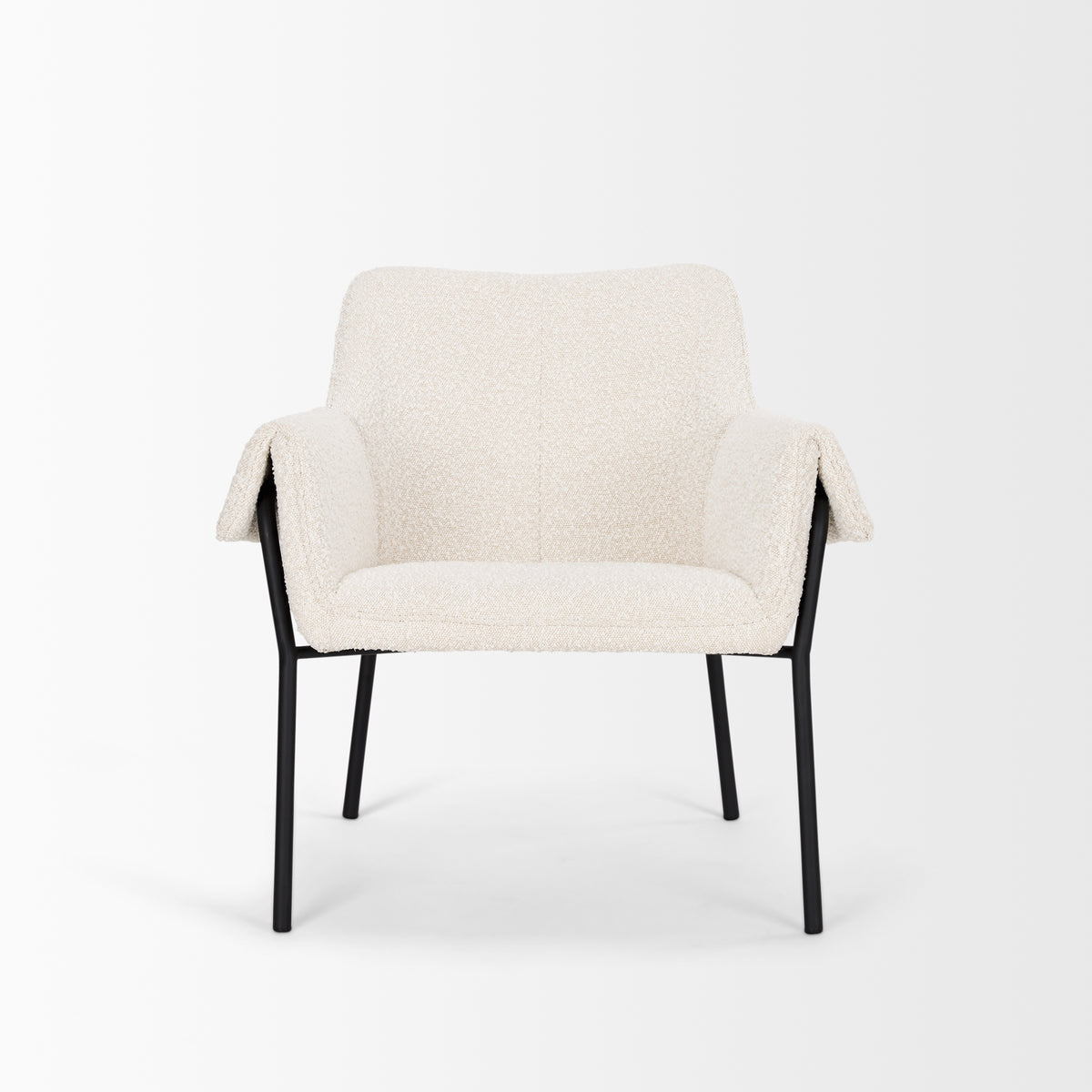 Brently Accent Chair w Cream Boucle Fabric & Matte Black Metal Legs