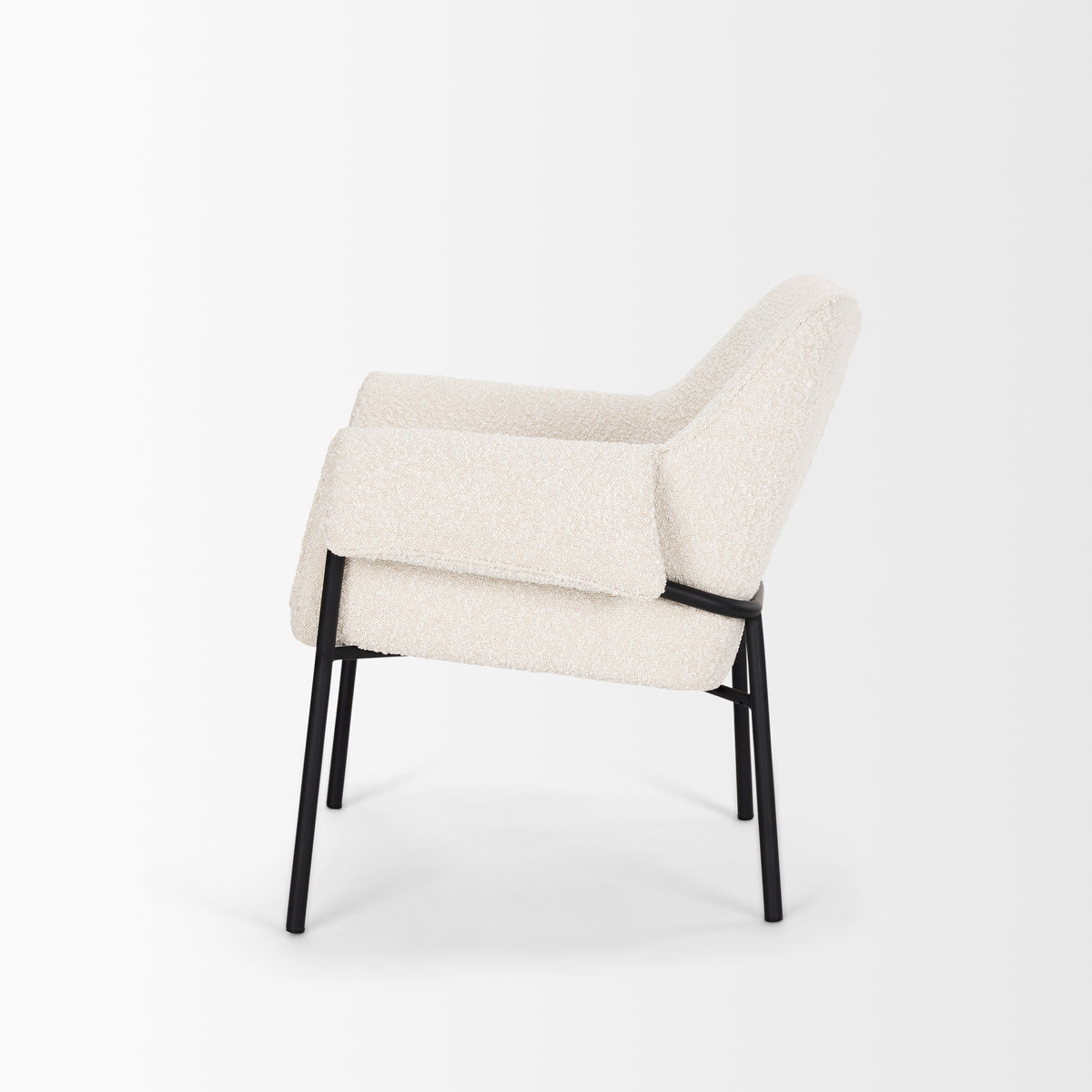 Brently Accent Chair w Cream Boucle Fabric & Matte Black Metal Legs