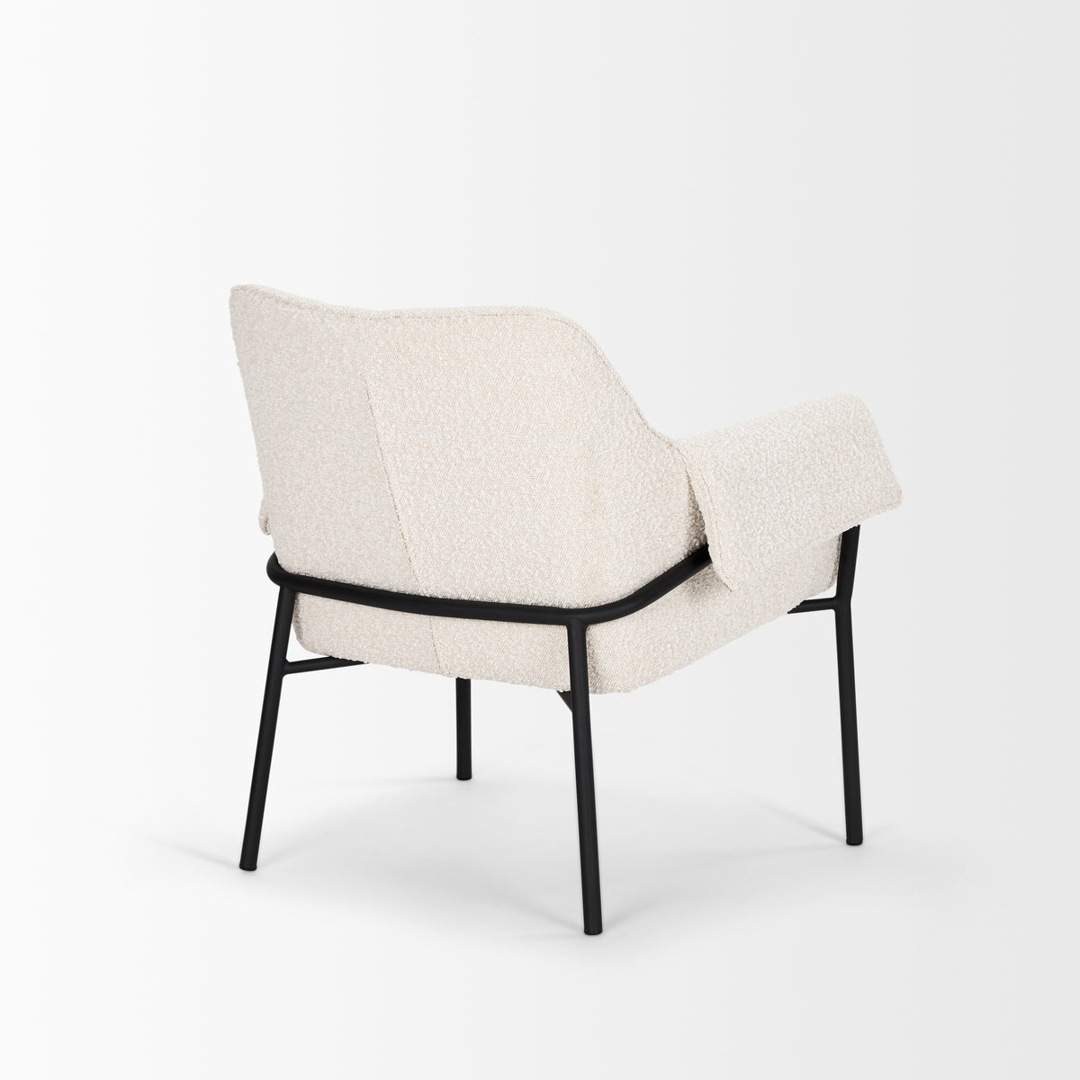 Brently Accent Chair w Cream Boucle Fabric & Matte Black Metal Legs