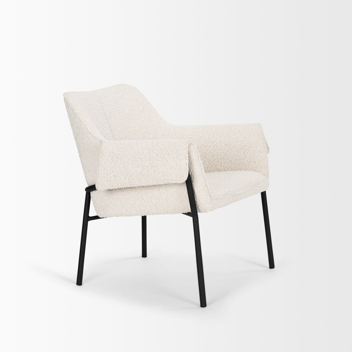 Brently Accent Chair w Cream Boucle Fabric & Matte Black Metal Legs