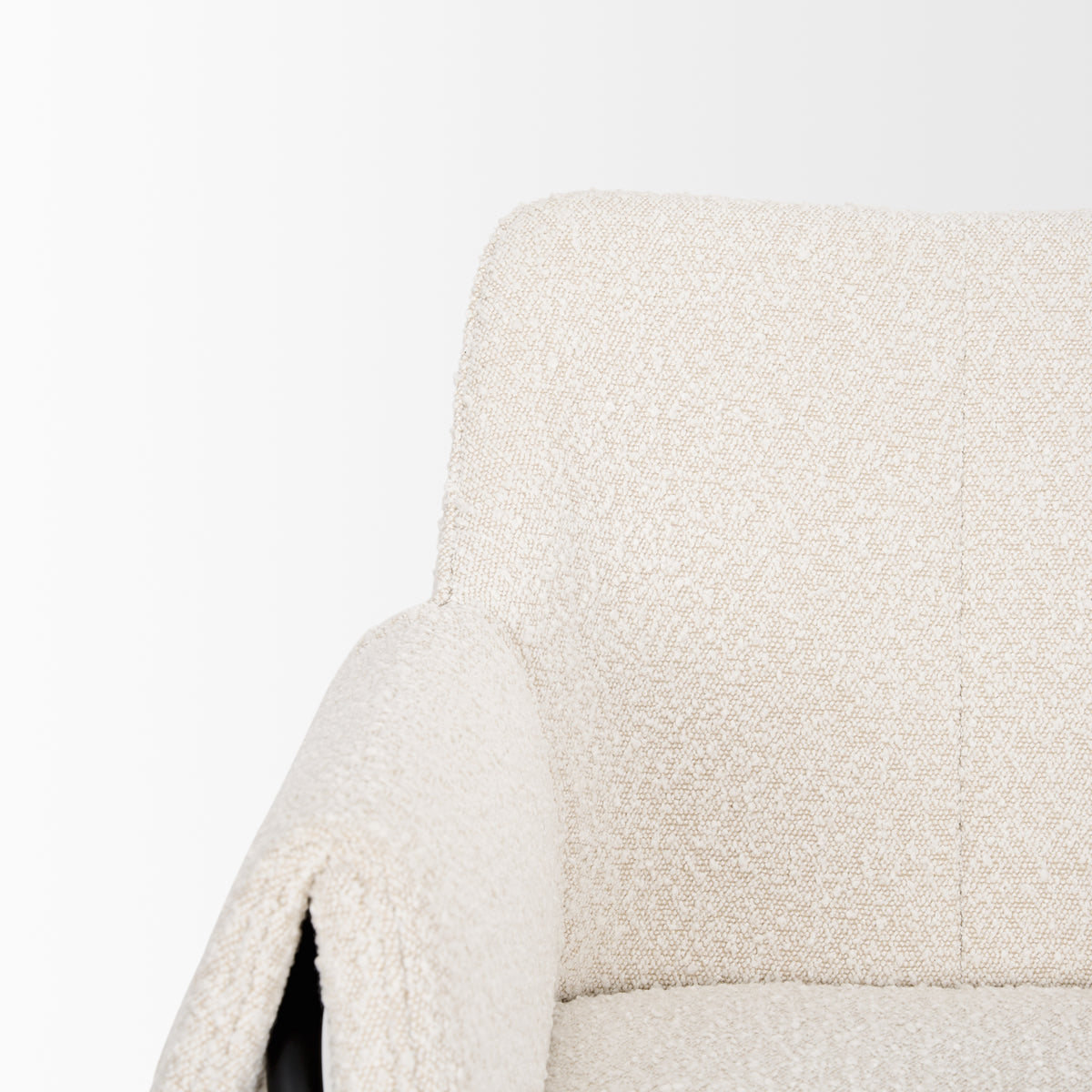 Brently Accent Chair w Cream Boucle Fabric & Matte Black Metal Legs