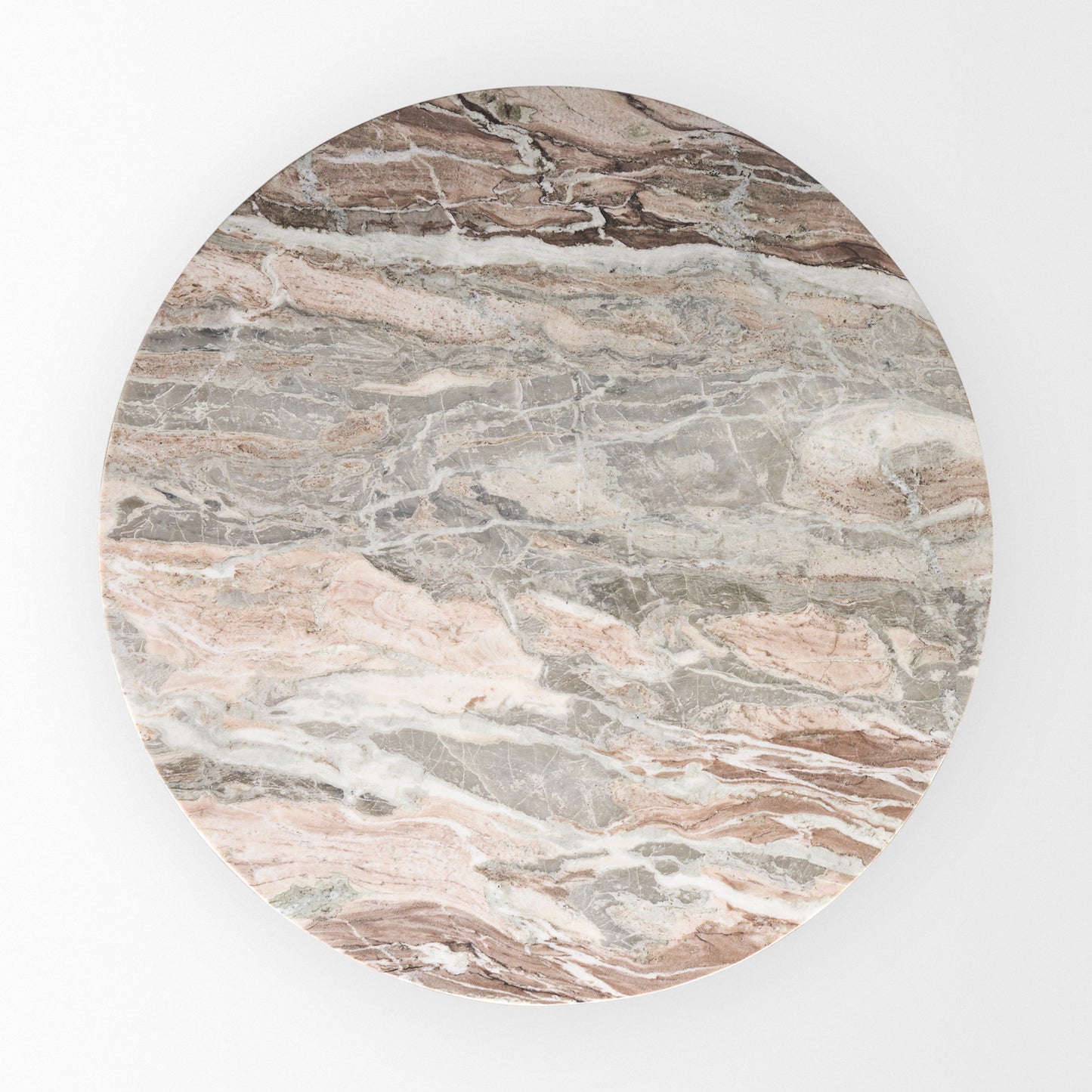 Allyson Round Medium Brown Dining Table with Pink Marble Pedestal for Elegant and Contemporary Dining Spaces