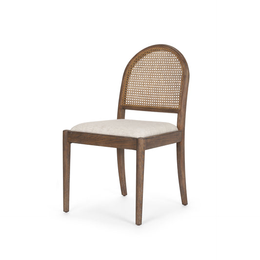 Elle Rounded Caneback Dining Chair with Medium Brown Wood and Oatmeal Fabric - Set of 2, Elegant and Comfortable Seating