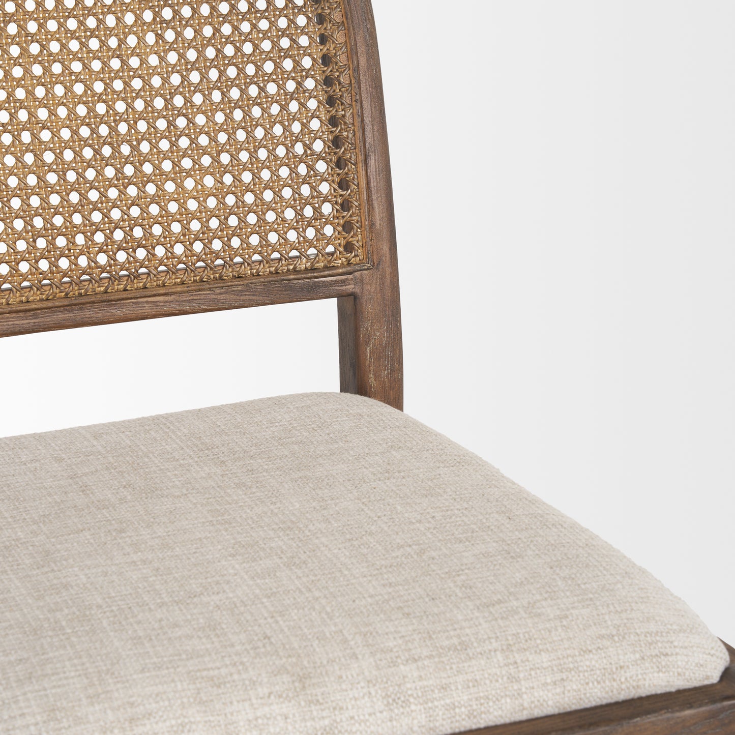 Elle Rounded Caneback Dining Chair with Medium Brown Wood and Oatmeal Fabric - Set of 2, Elegant and Comfortable Seating