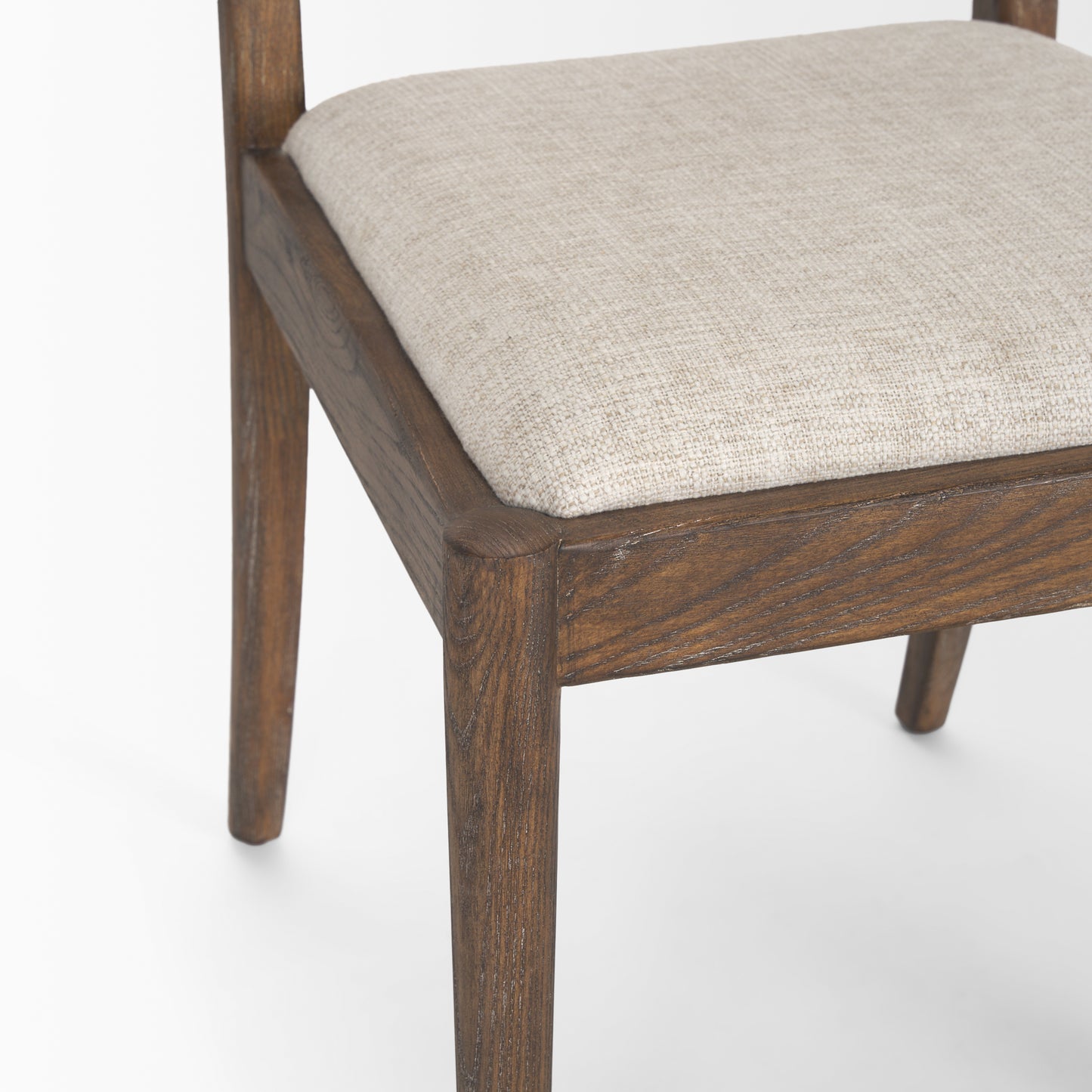 Elle Rounded Caneback Dining Chair with Medium Brown Wood and Oatmeal Fabric - Set of 2, Elegant and Comfortable Seating