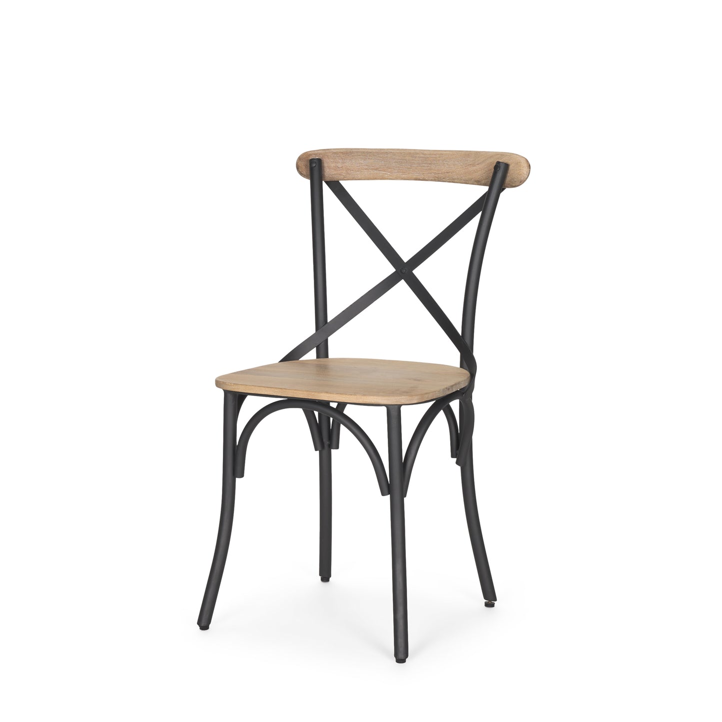Etienne I Black Solid Wood Seat with Black Iron Frame Dining Chair - Set of 2, Modern and Durable Seating