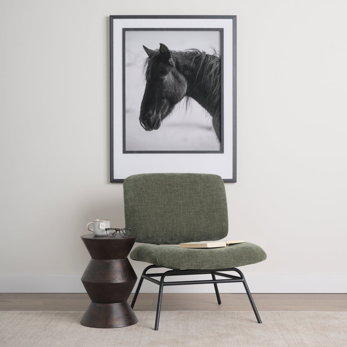 Nora Forest Green Fabric Matte Black Metal Legs Accent Chair