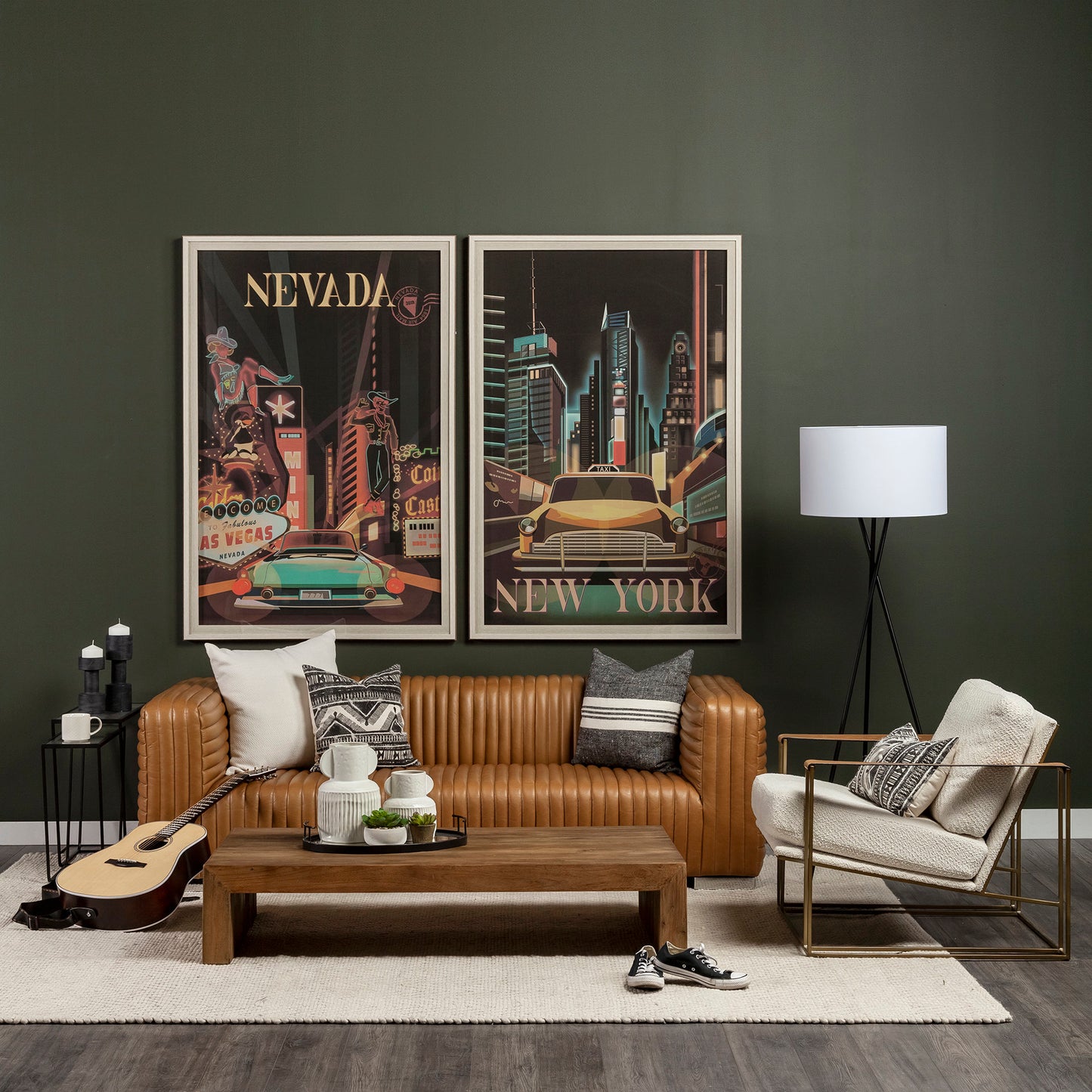 Ricciardo Cognac Leather Three Seater Sofa