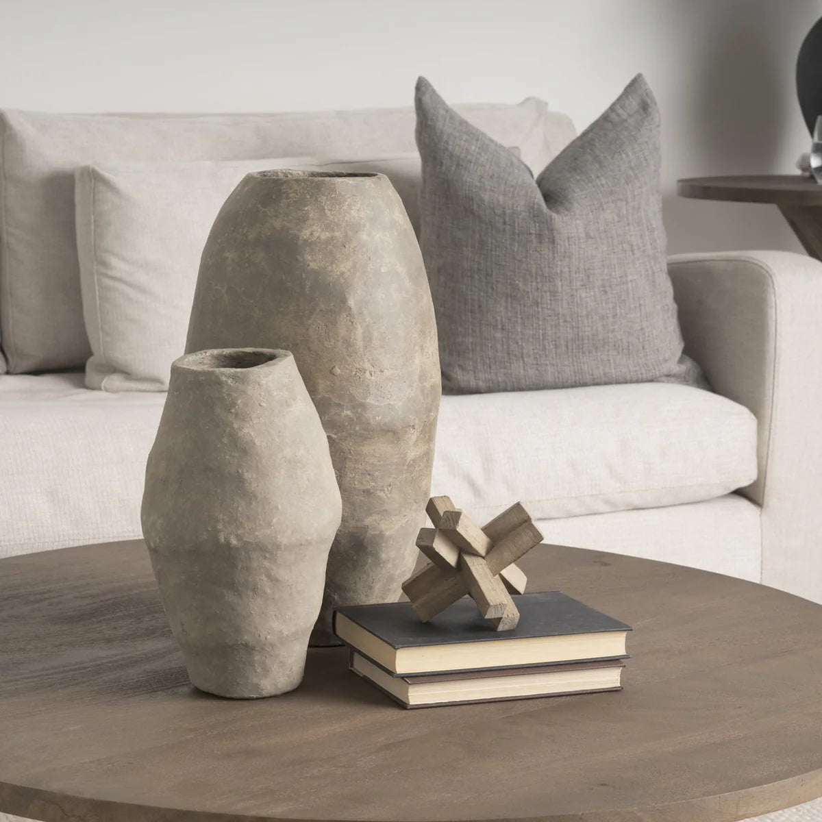 Rundal Unique Hand-Crafted Gray Paper Mache Floor Vase - Eco-Friendly, One-of-a-Kind Home Decor Piece