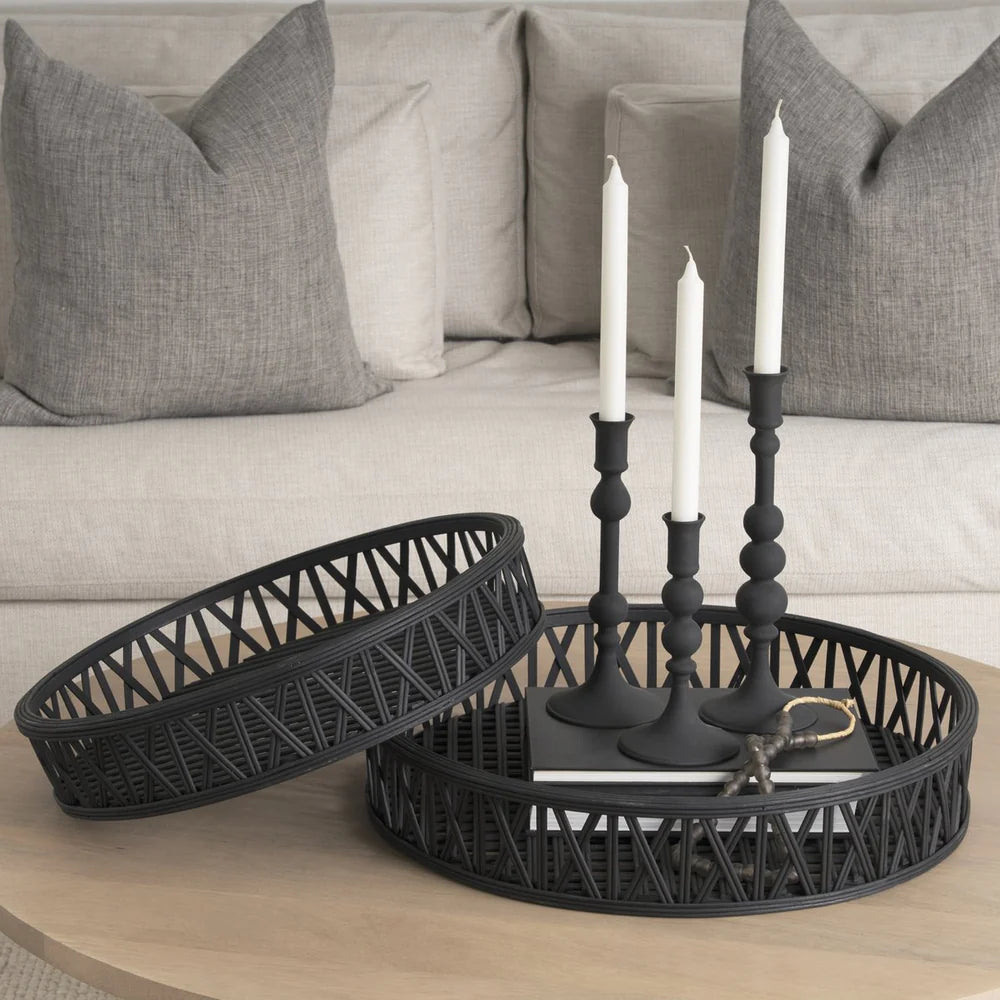 Haute Small Matte Black Blown Glass Candlestick Holder β Elegant Home Decor for Modern Spaces