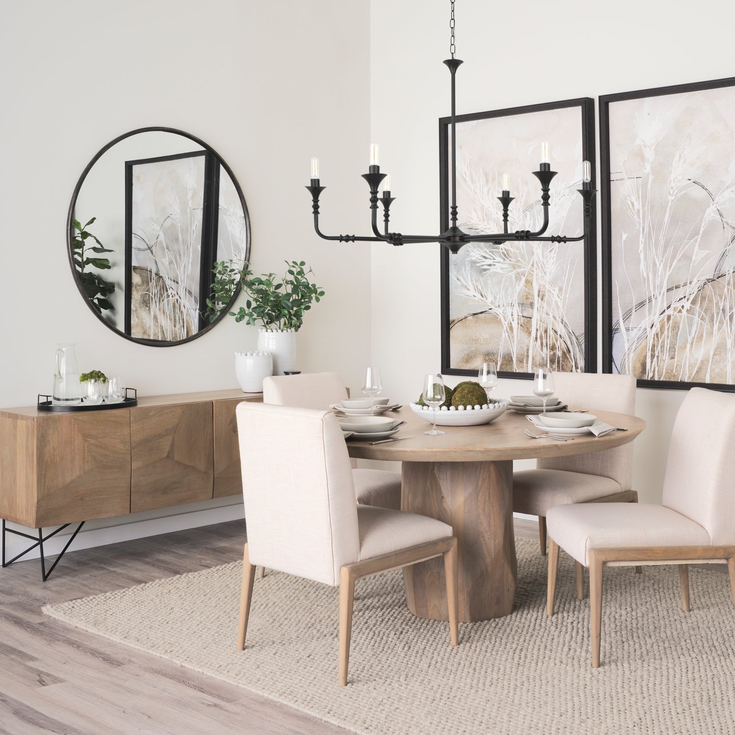 Palisades Cream Upholstered Armless Dining Chair with Solid Wood Frame - Set of 2