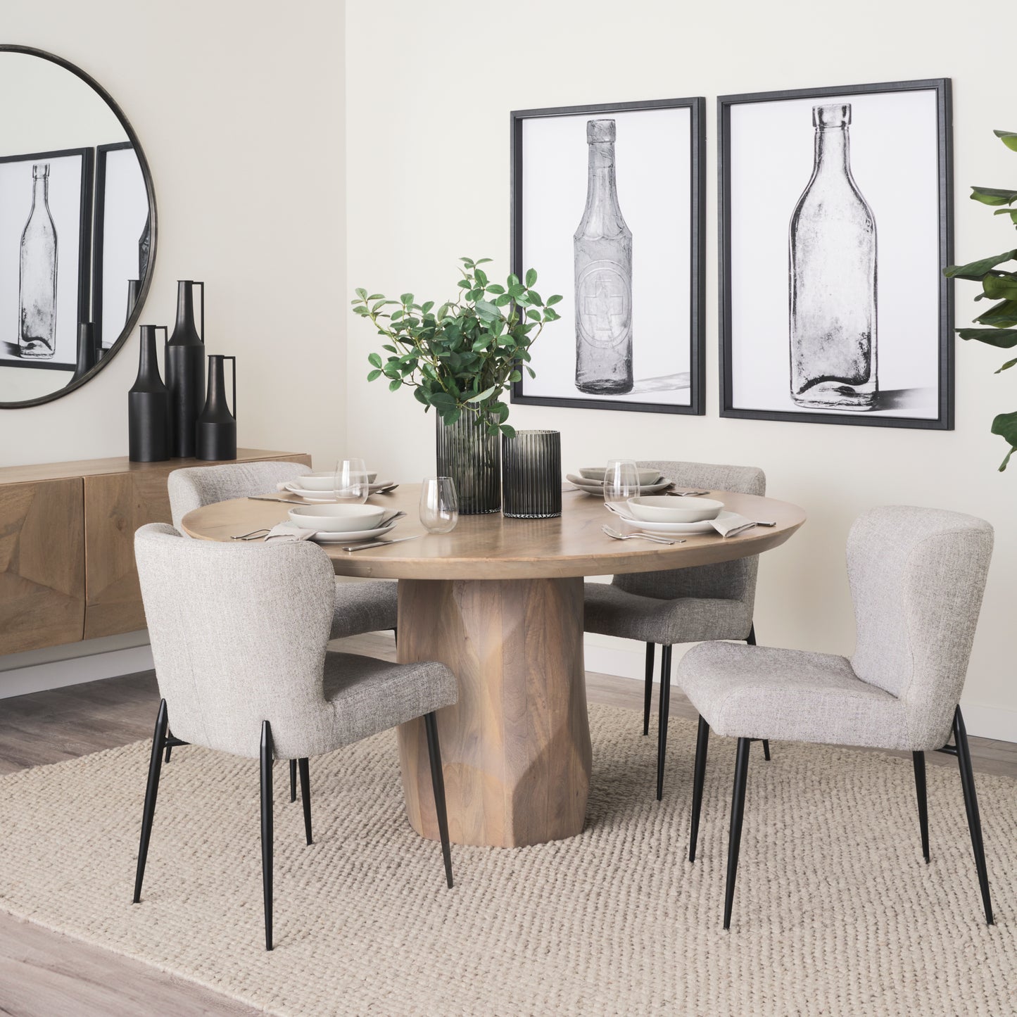 Hartt Dining Chair with Matte Black Metal Frame and Gray Fabric - Modern and Stylish Dining Seating