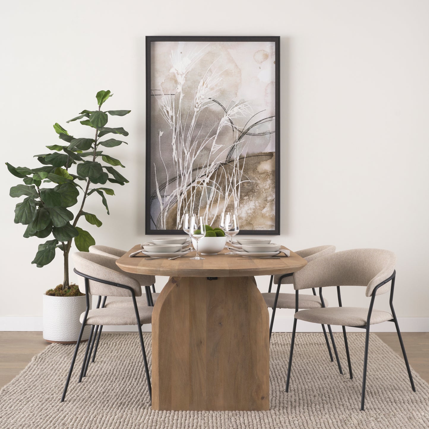 Carolyn Dining Chair Set of 2 with Oatmeal Fabric and Matte Black Metal Frame for Modern Dining Rooms