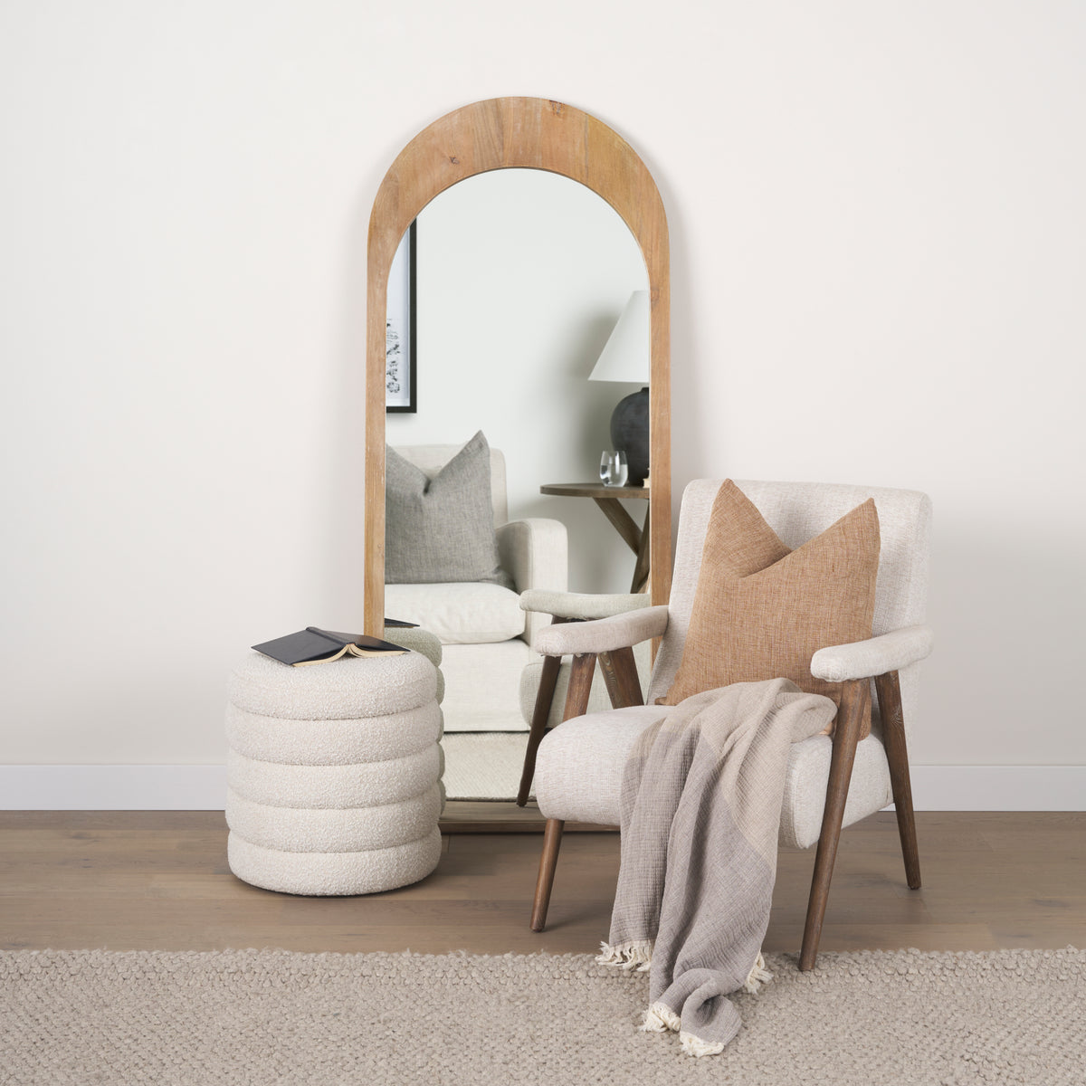 Nico Oatmeal Upholstered w Brown Wood Accent Chair