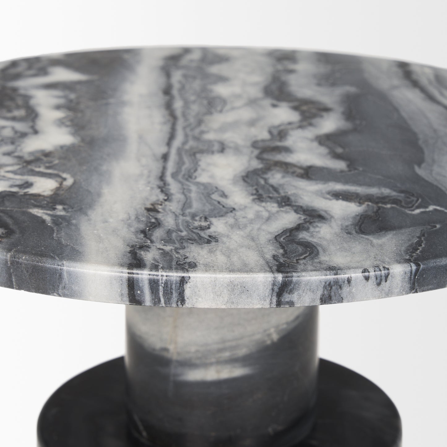 Taite Solid Dark Gray Marble Pedestal Accent Table - Elegant Design for Stylish Living Rooms and Modern Decor