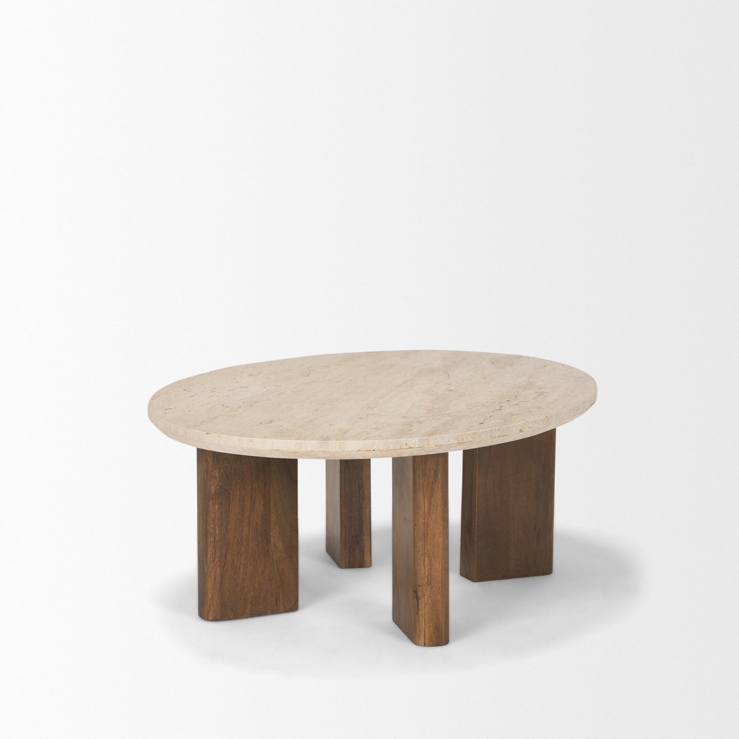 Syona Travertine and Mango Wood Leg Oval Coffee Table - Elegant and Unique Living Room Accent