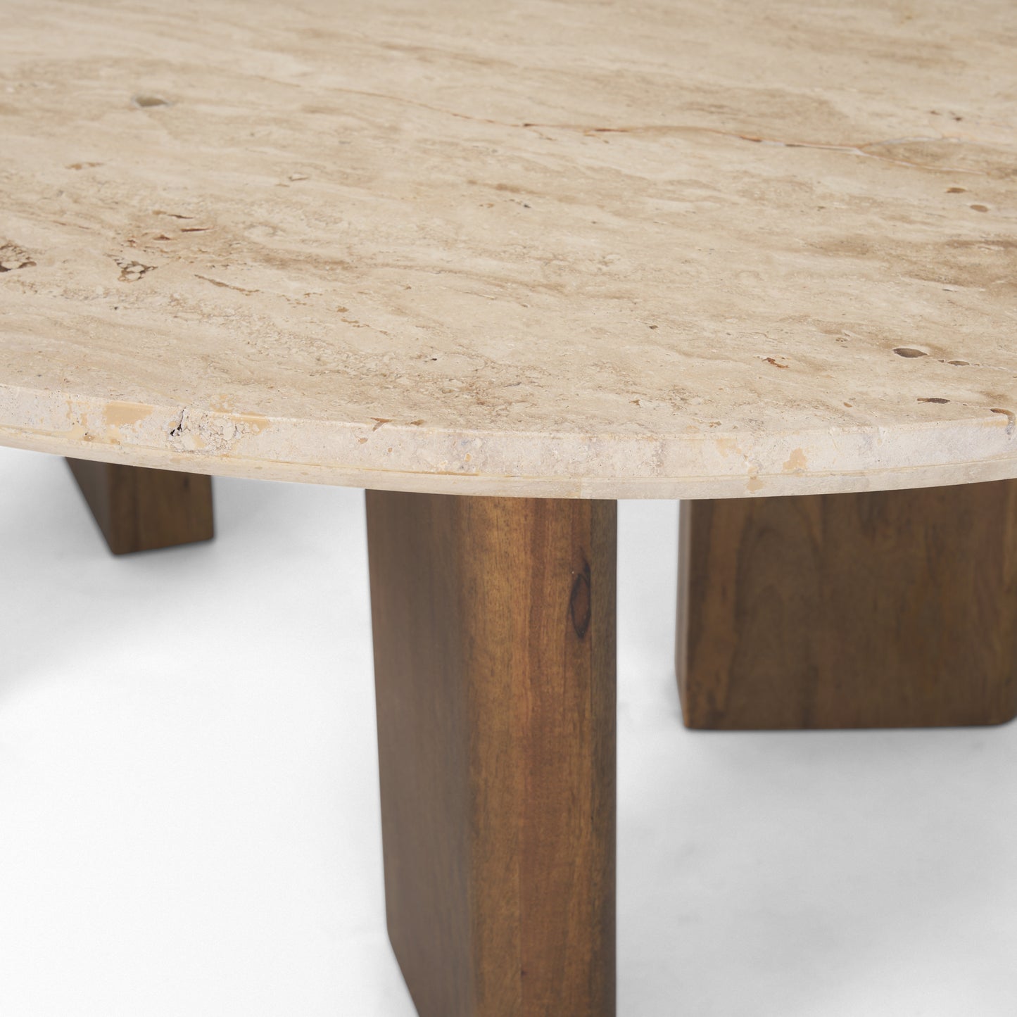 Syona Travertine and Mango Wood Leg Oval Coffee Table - Elegant and Unique Living Room Accent