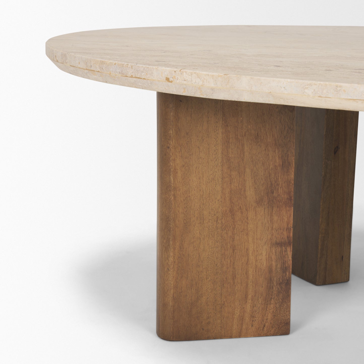 Syona Travertine and Mango Wood Leg Oval Coffee Table - Elegant and Unique Living Room Accent