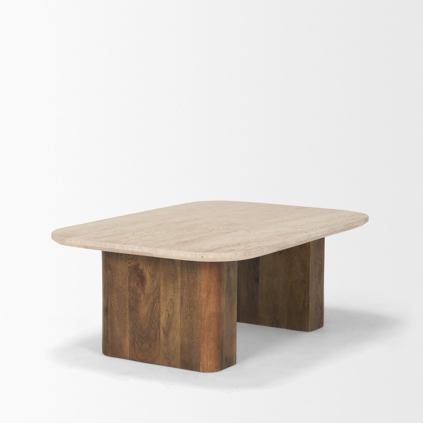 Symona Travertine and Mango Wood Rectangular Coffee Table - Stylish and Durable Living Room Accent