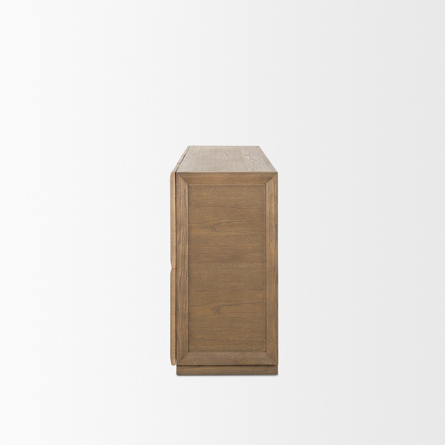 Sina Brown Oak Wood Sideboard with Natural Rattan - Stylish 4-Door Storage Solution