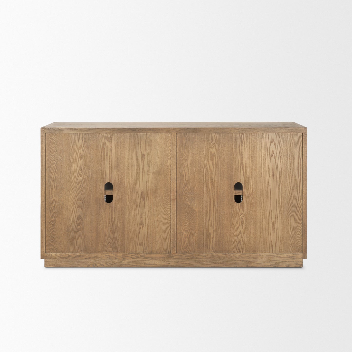 Sina Brown Oak Wood Sideboard with Natural Rattan - Stylish 4-Door Storage Solution