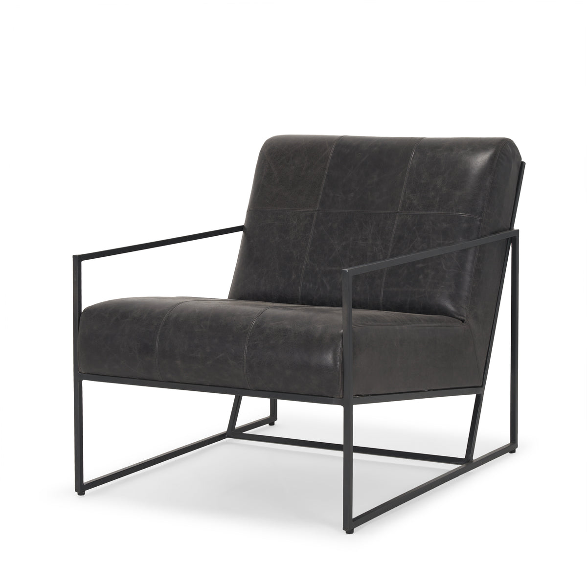 Stratton Gunmetal Genuine Aged Black Leather Upholstered Accent Chair