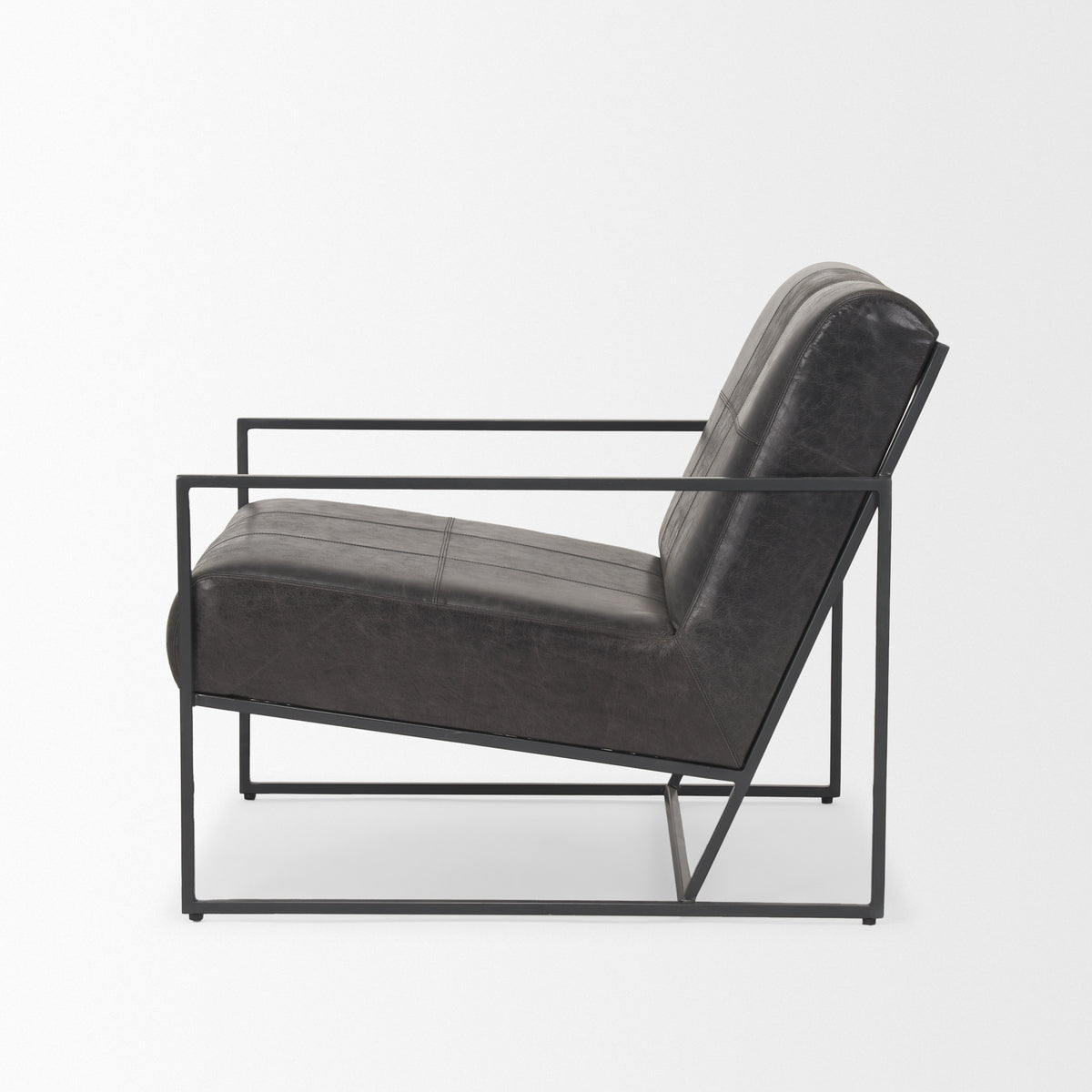 Stratton Gunmetal Genuine Aged Black Leather Upholstered Accent Chair