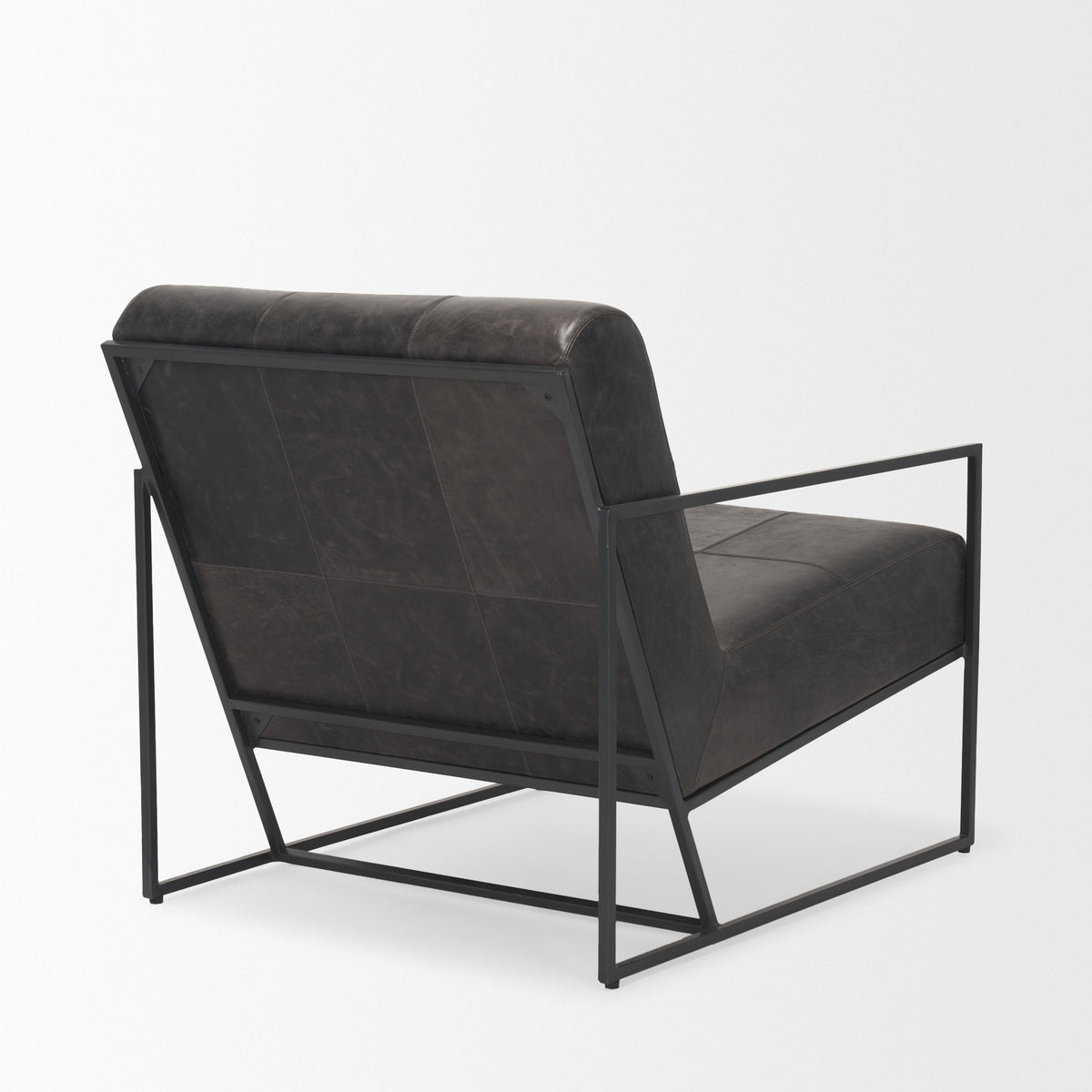 Stratton Gunmetal Genuine Aged Black Leather Upholstered Accent Chair