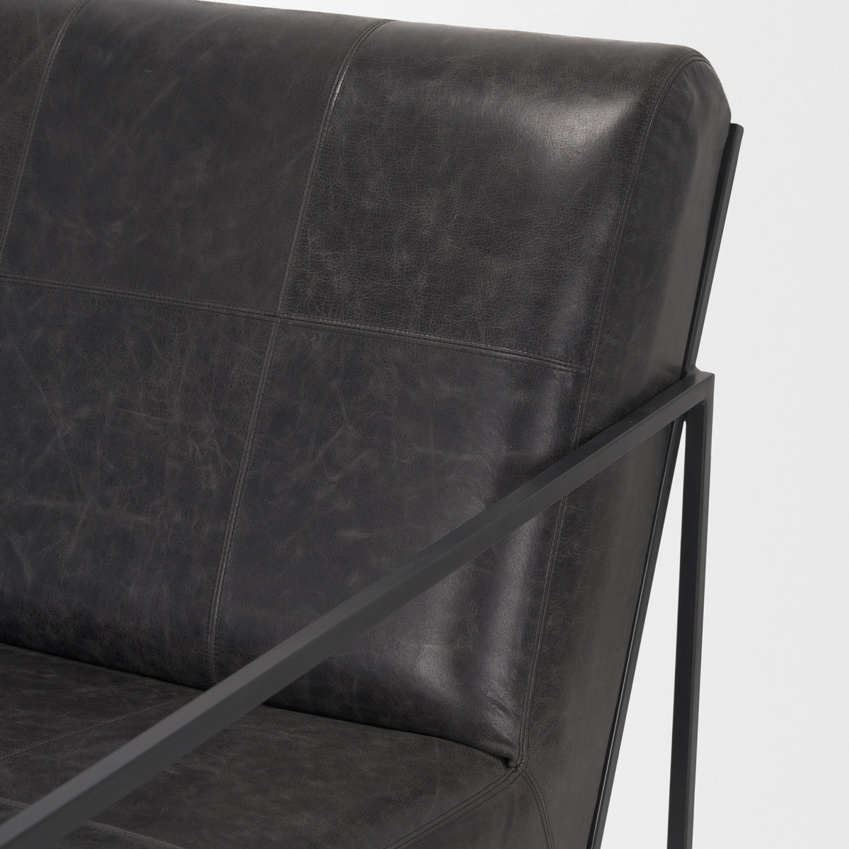 Stratton Gunmetal Genuine Aged Black Leather Upholstered Accent Chair