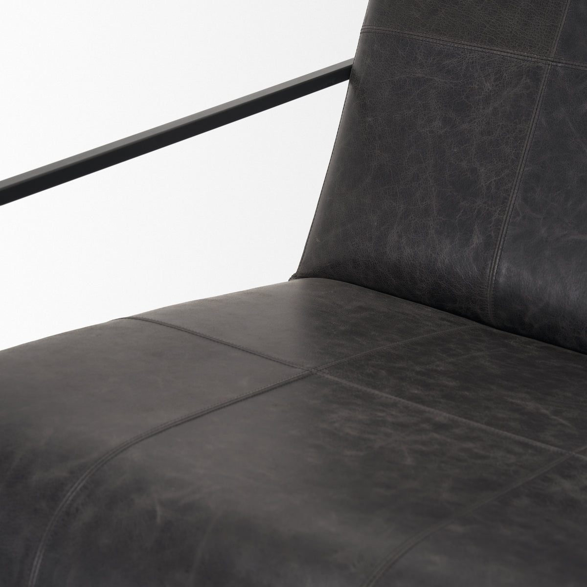 Stratton Gunmetal Genuine Aged Black Leather Upholstered Accent Chair