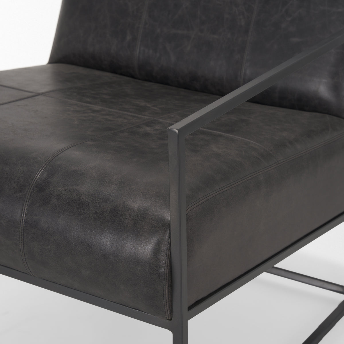 Stratton Gunmetal Genuine Aged Black Leather Upholstered Accent Chair