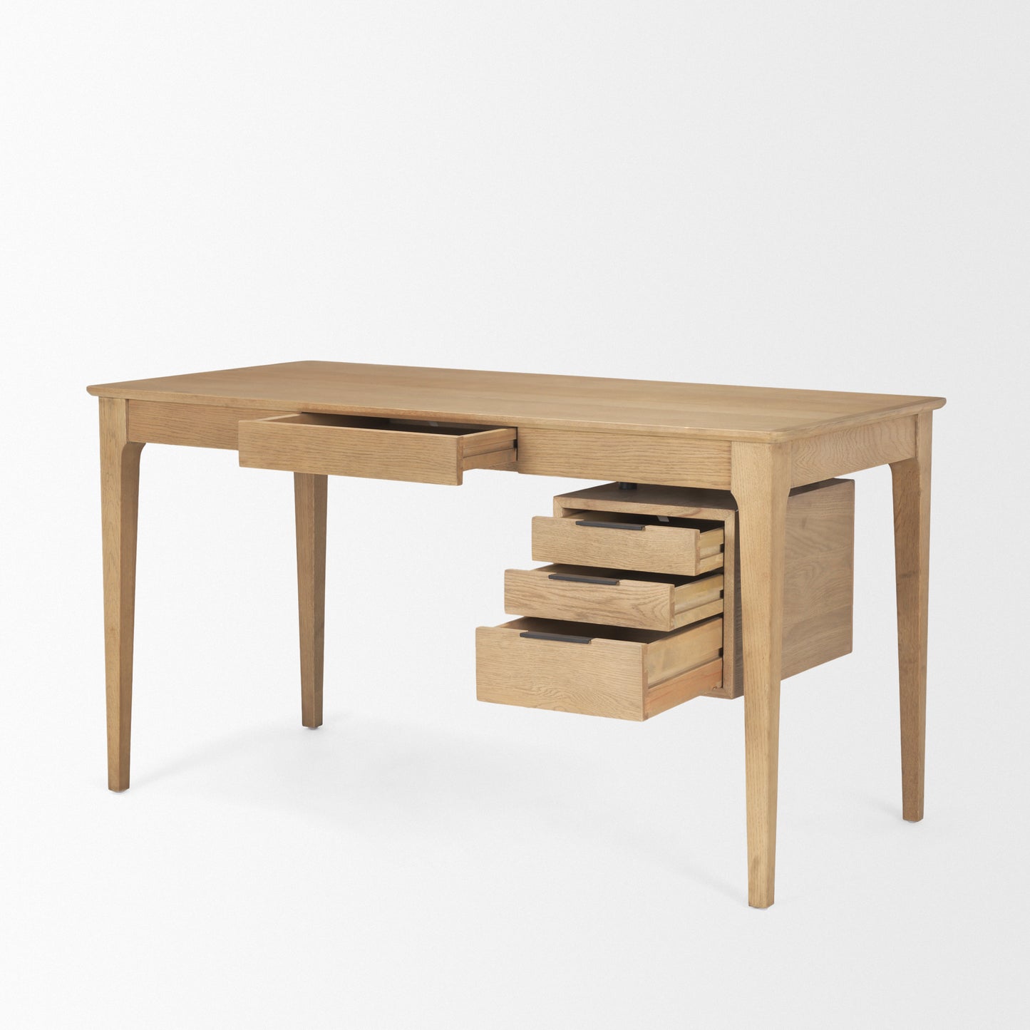 Tino Light Brown Oak Wood Desk with 4 Drawers - Stylish Design for Functional Workspaces and Modern Home Offices