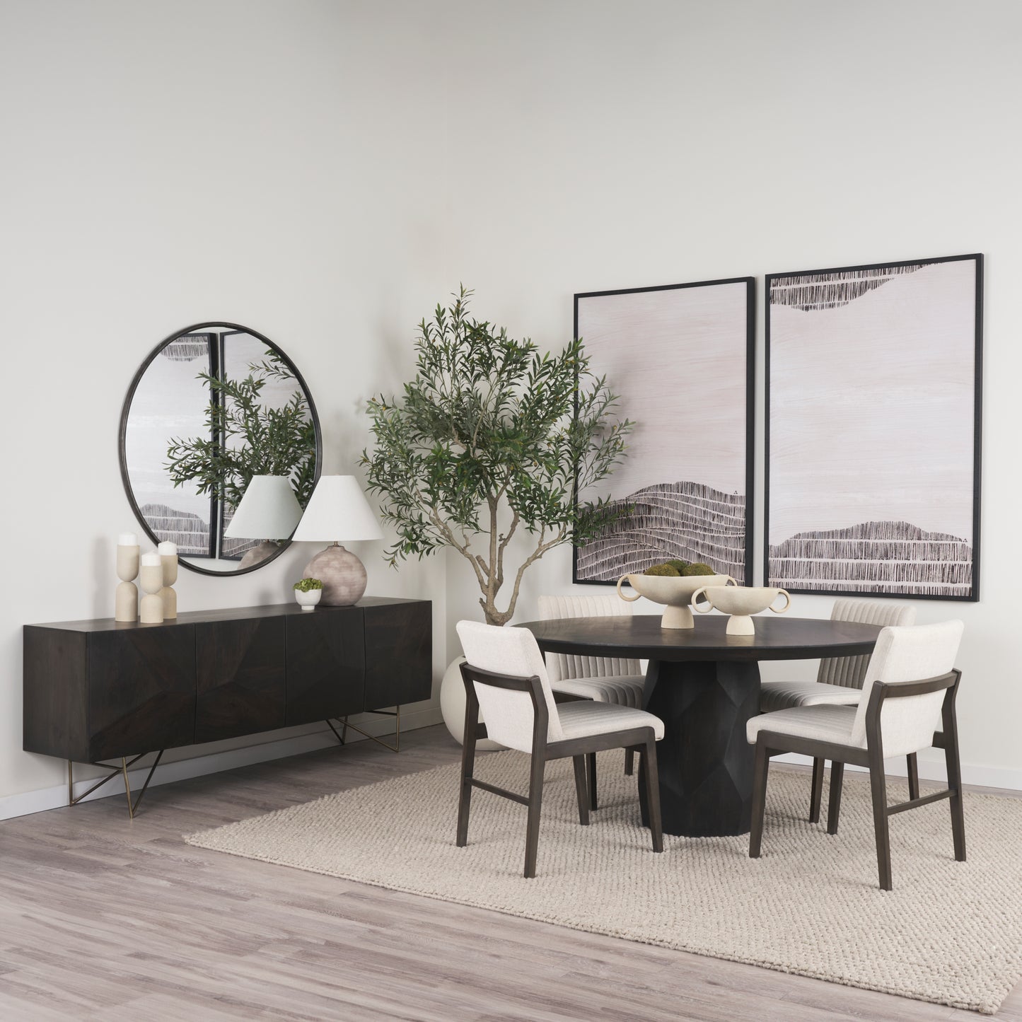 Fitzgerald 60" Round Brown Solid Wood Top and Base Dining Table for a Classic and Elegant Dining Experience
