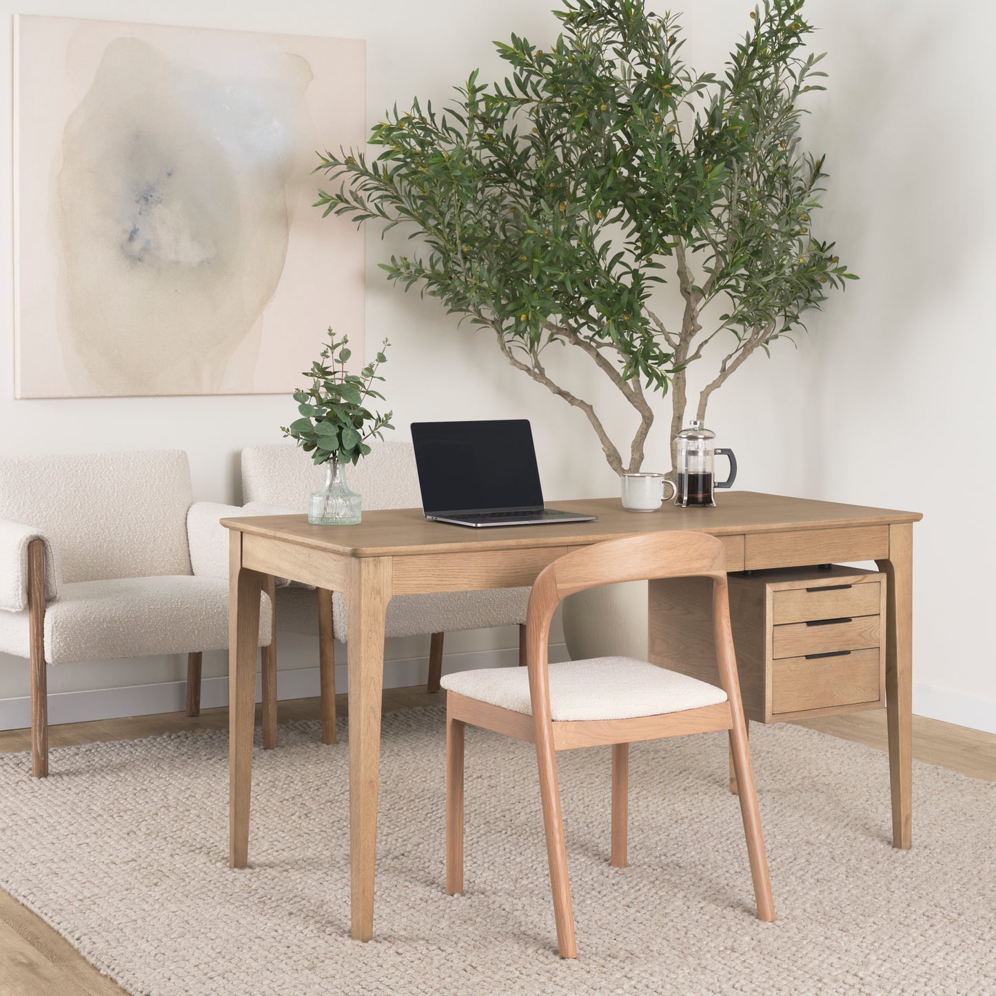 Tino Light Brown Oak Wood Desk with 4 Drawers - Stylish Design for Functional Workspaces and Modern Home Offices