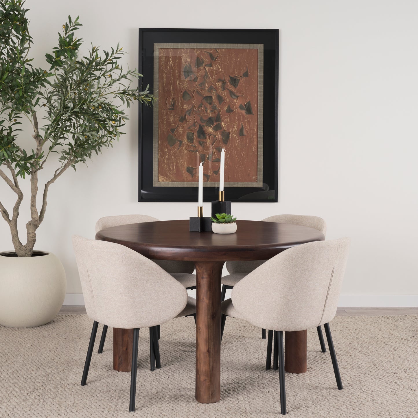 Shannon Dining Chair with Oatmeal Fabric and Matte Black Metal - Set of 2, Stylish and Comfortable Seating