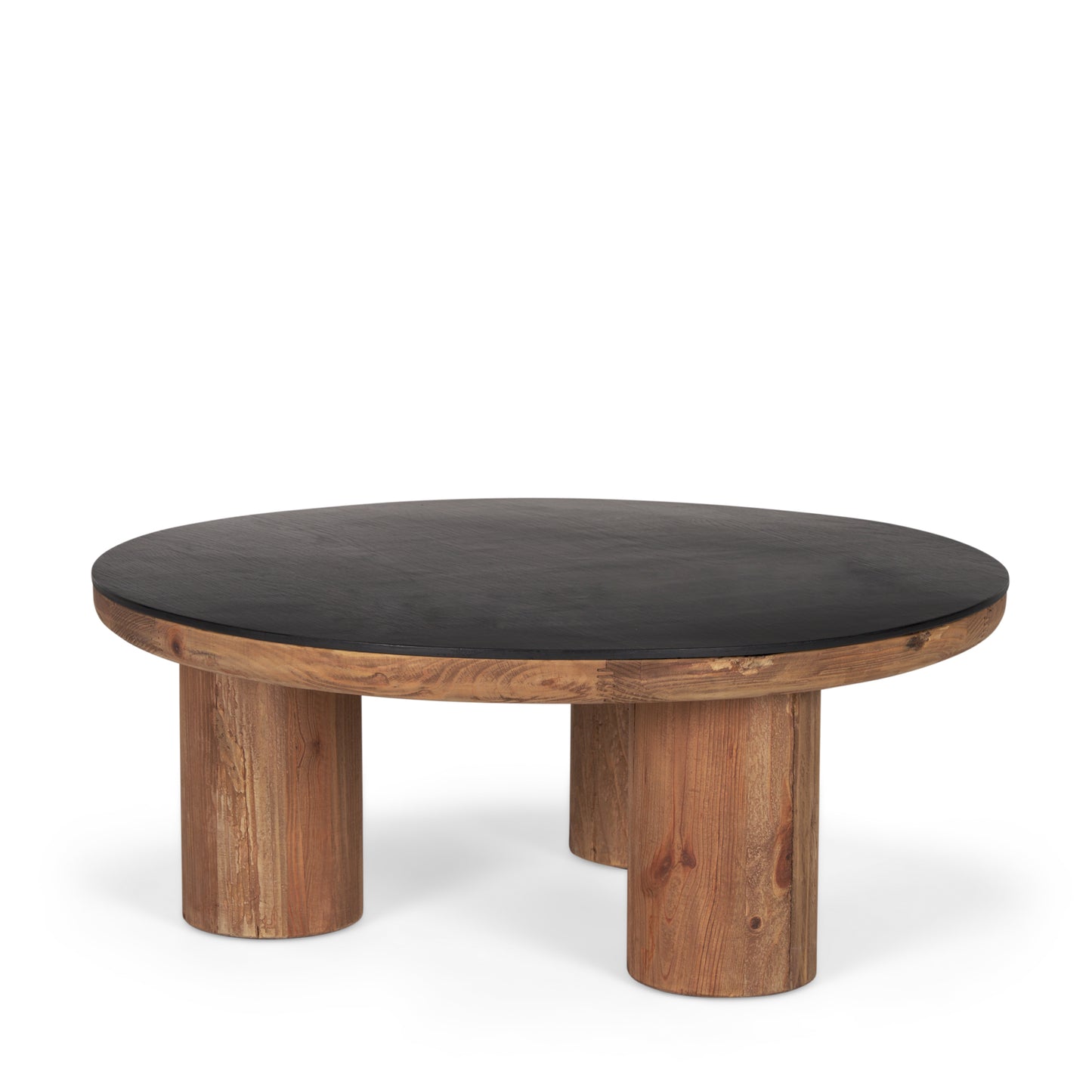 Tucson Natural Wood Coffee Table with Round Black Oak Top - Modern and Elegant Living Room Accent