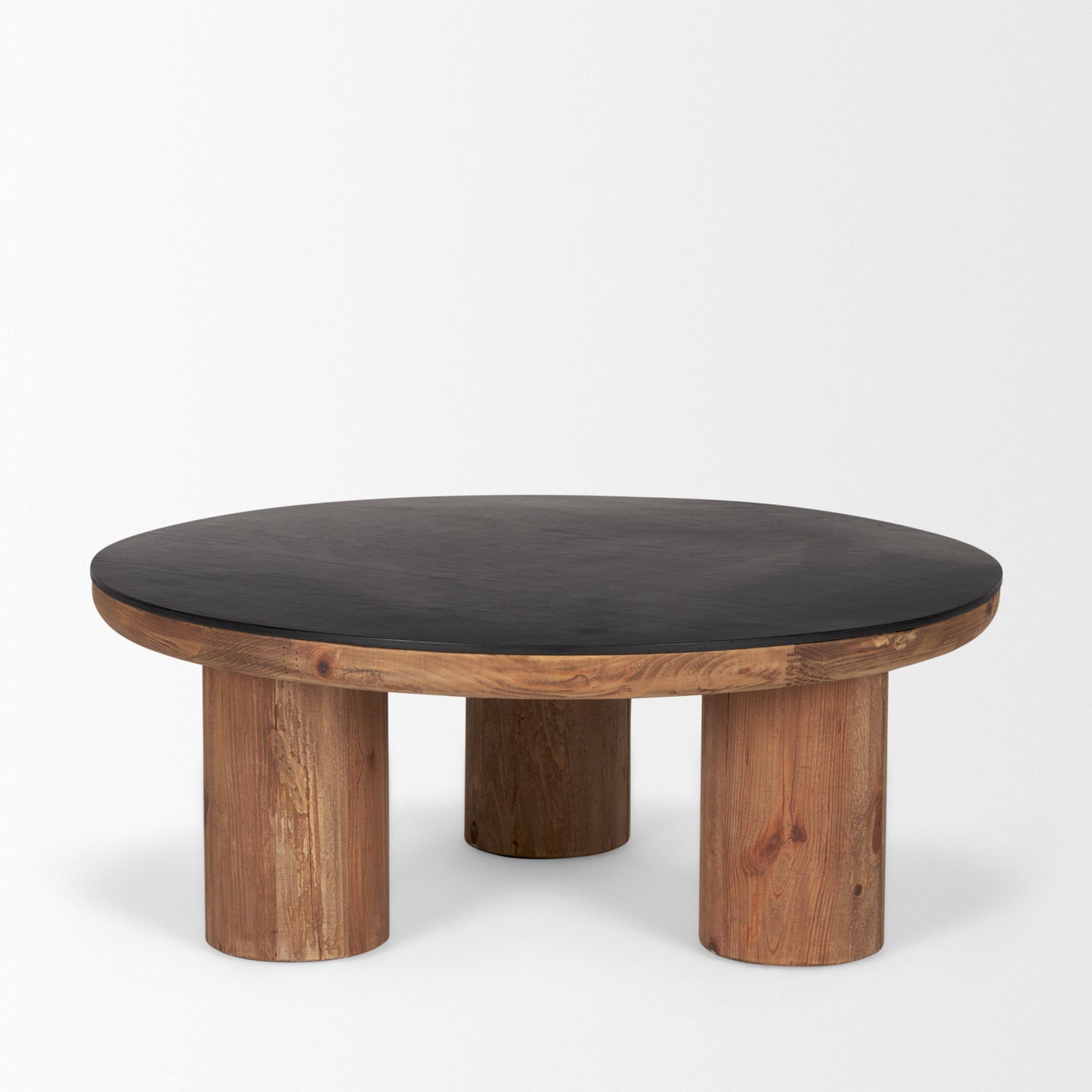 Tucson Natural Wood Coffee Table with Round Black Oak Top - Modern and Elegant Living Room Accent