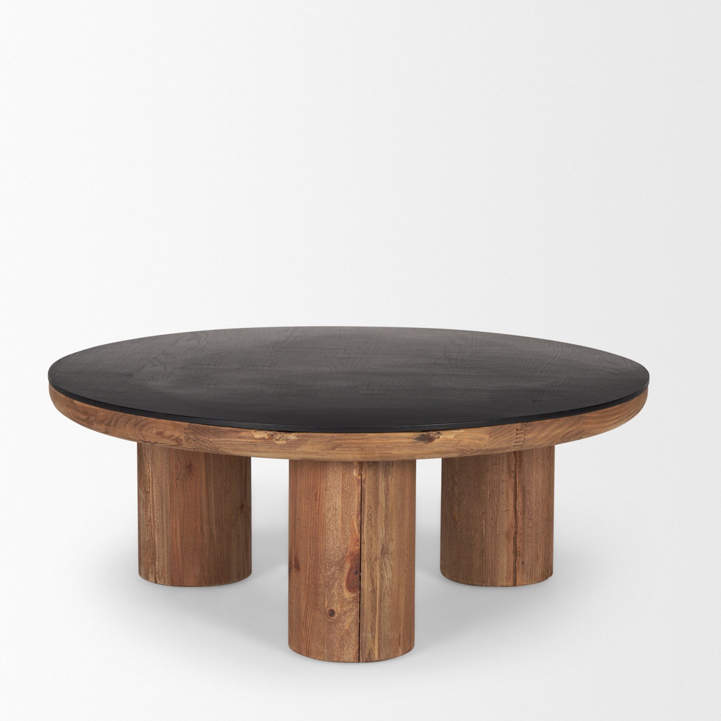 Tucson Natural Wood Coffee Table with Round Black Oak Top - Modern and Elegant Living Room Accent