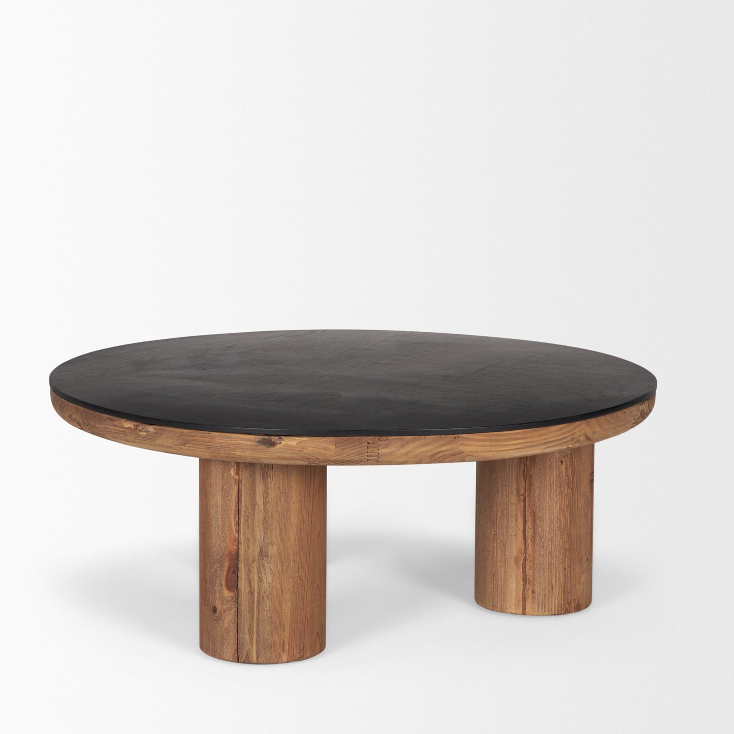 Tucson Natural Wood Coffee Table with Round Black Oak Top - Modern and Elegant Living Room Accent