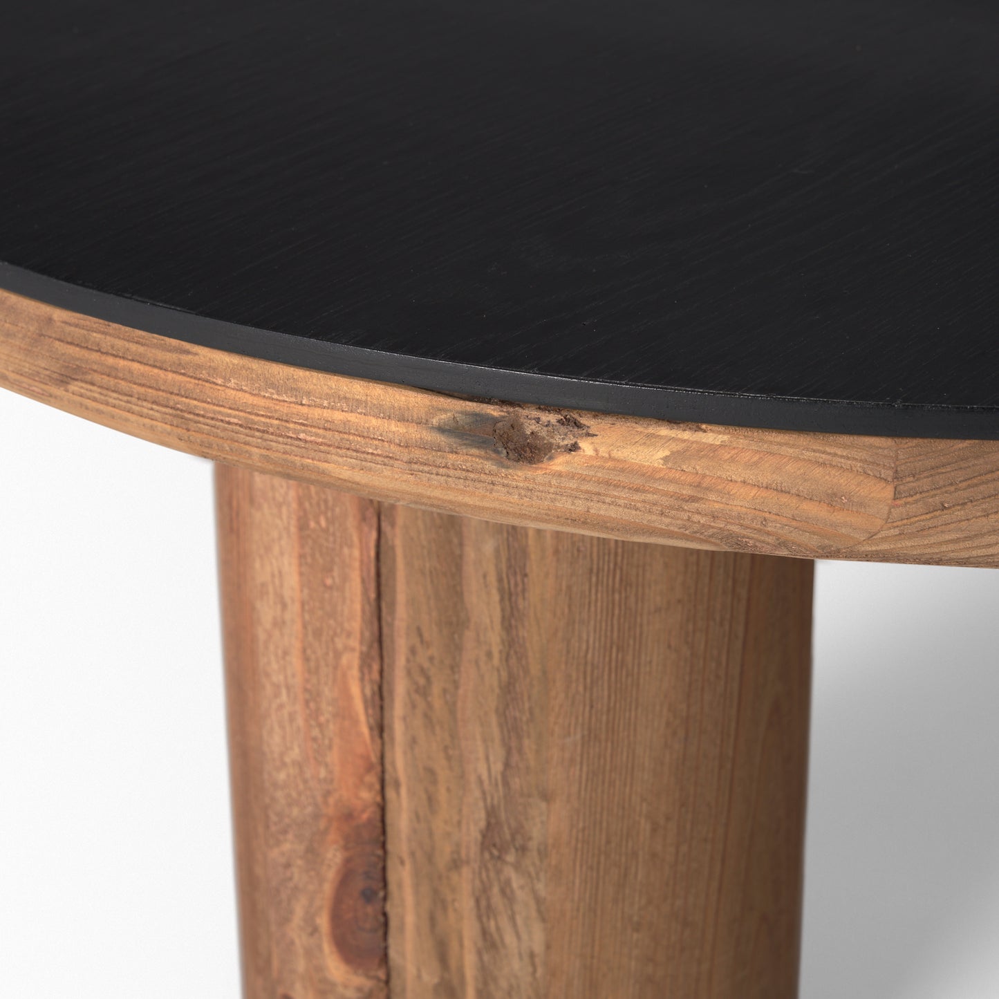 Tucson Natural Wood Coffee Table with Round Black Oak Top - Modern and Elegant Living Room Accent