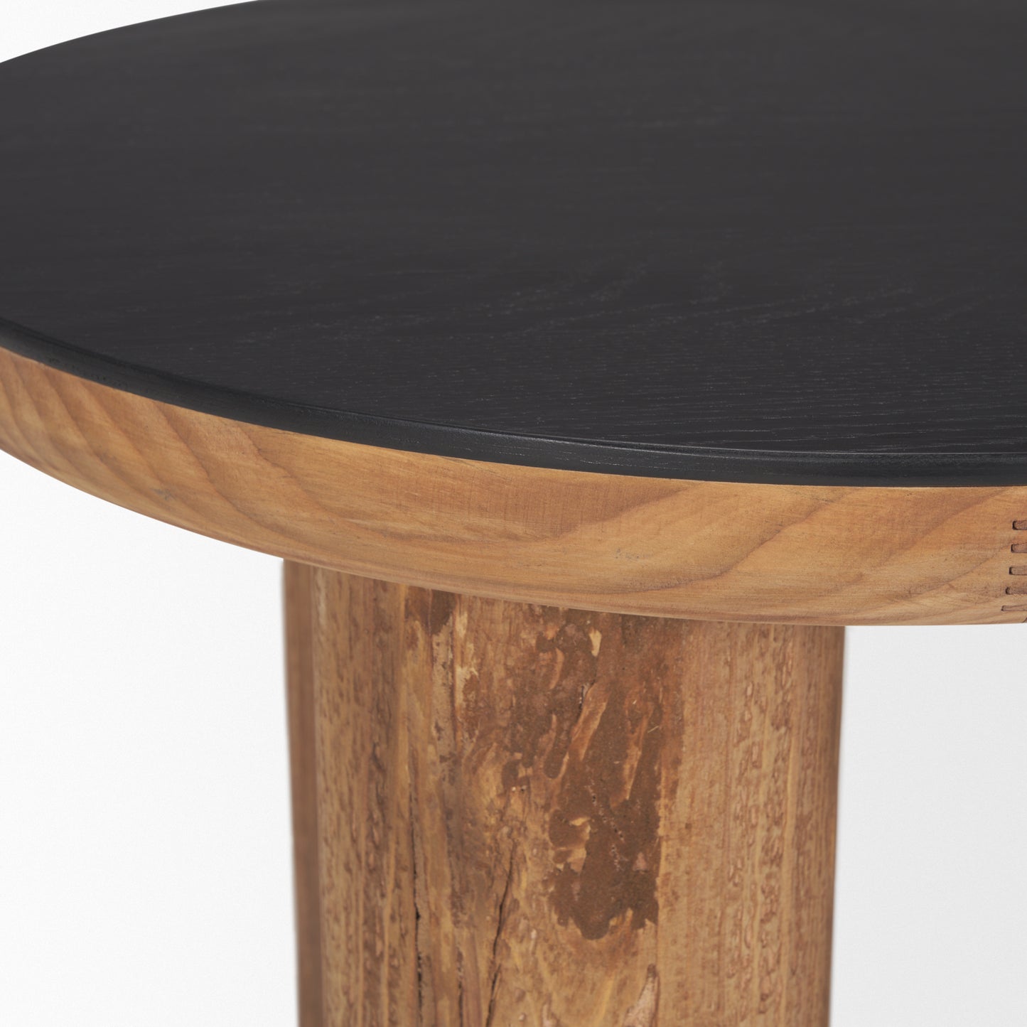 Tucson Natural Wood with Round Black Oak Top Side Table - Rustic Charm for Cozy Living Spaces and Versatile Decor