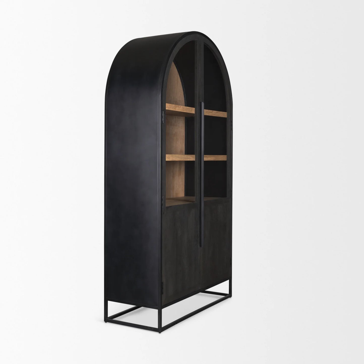 Sloan Arched Curio Cabinet – Elegant 80.5" Black Wood & Metal Design for Modern Storage and Display