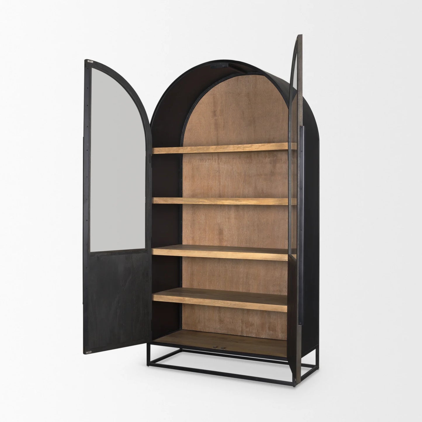Sloan Arched Curio Cabinet – Elegant 80.5" Black Wood & Metal Design for Modern Storage and Display