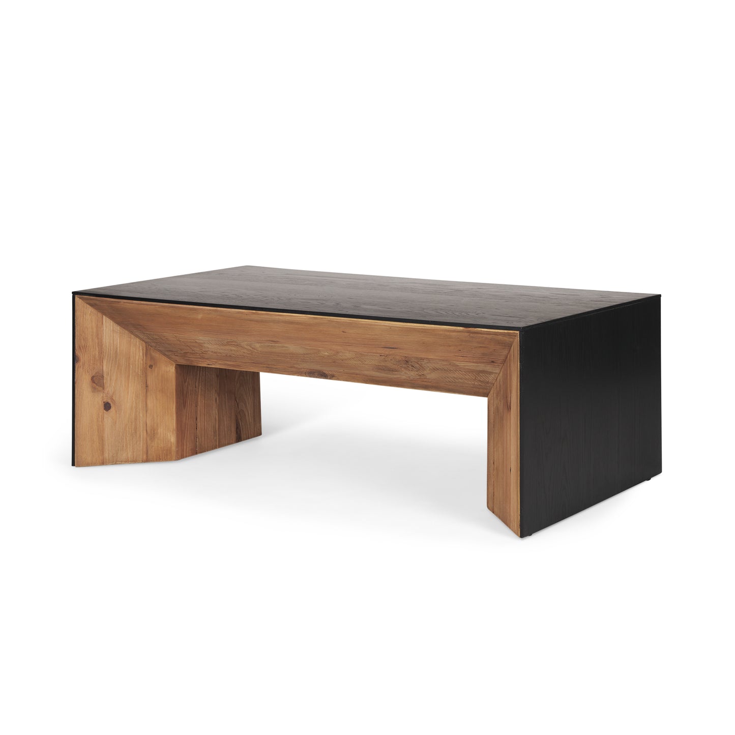 Tabor Natural Wood Coffee Table with Black Oak Waterfall Design - Stylish and Modern Living Room Accent