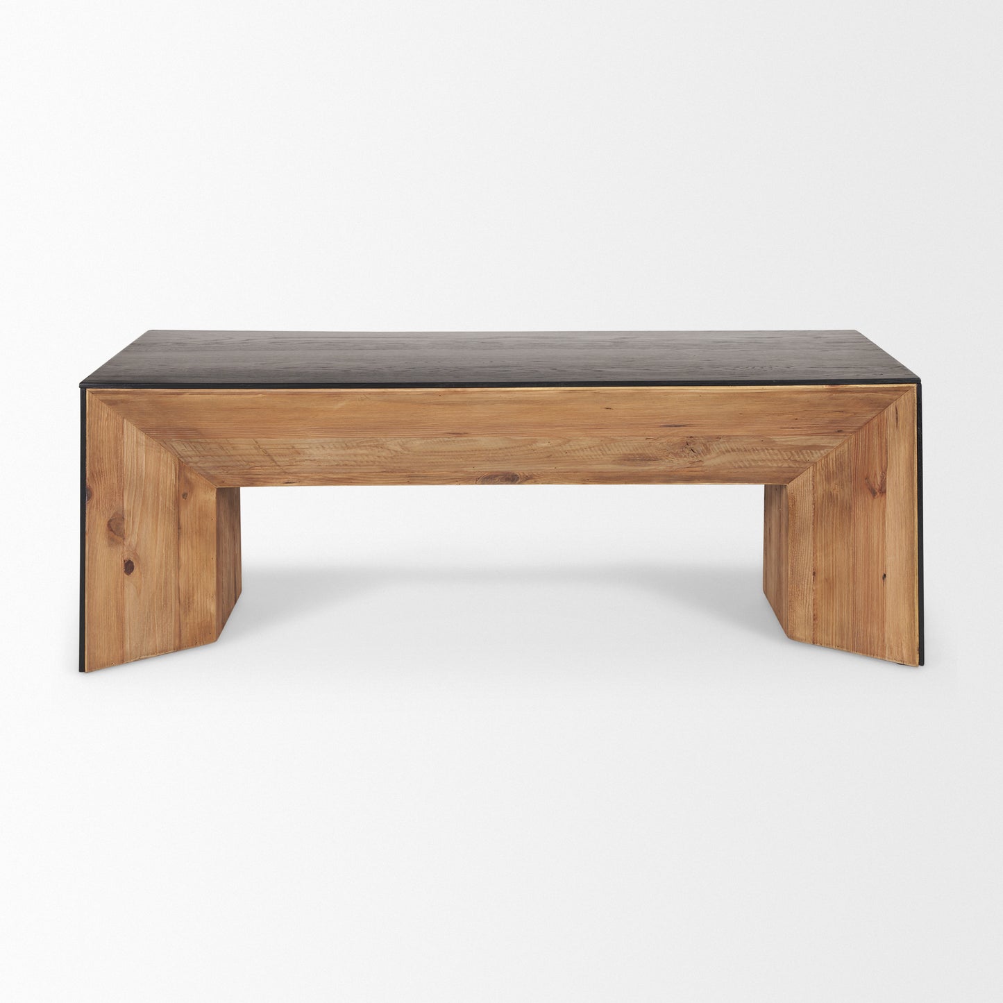 Tabor Natural Wood Coffee Table with Black Oak Waterfall Design - Stylish and Modern Living Room Accent