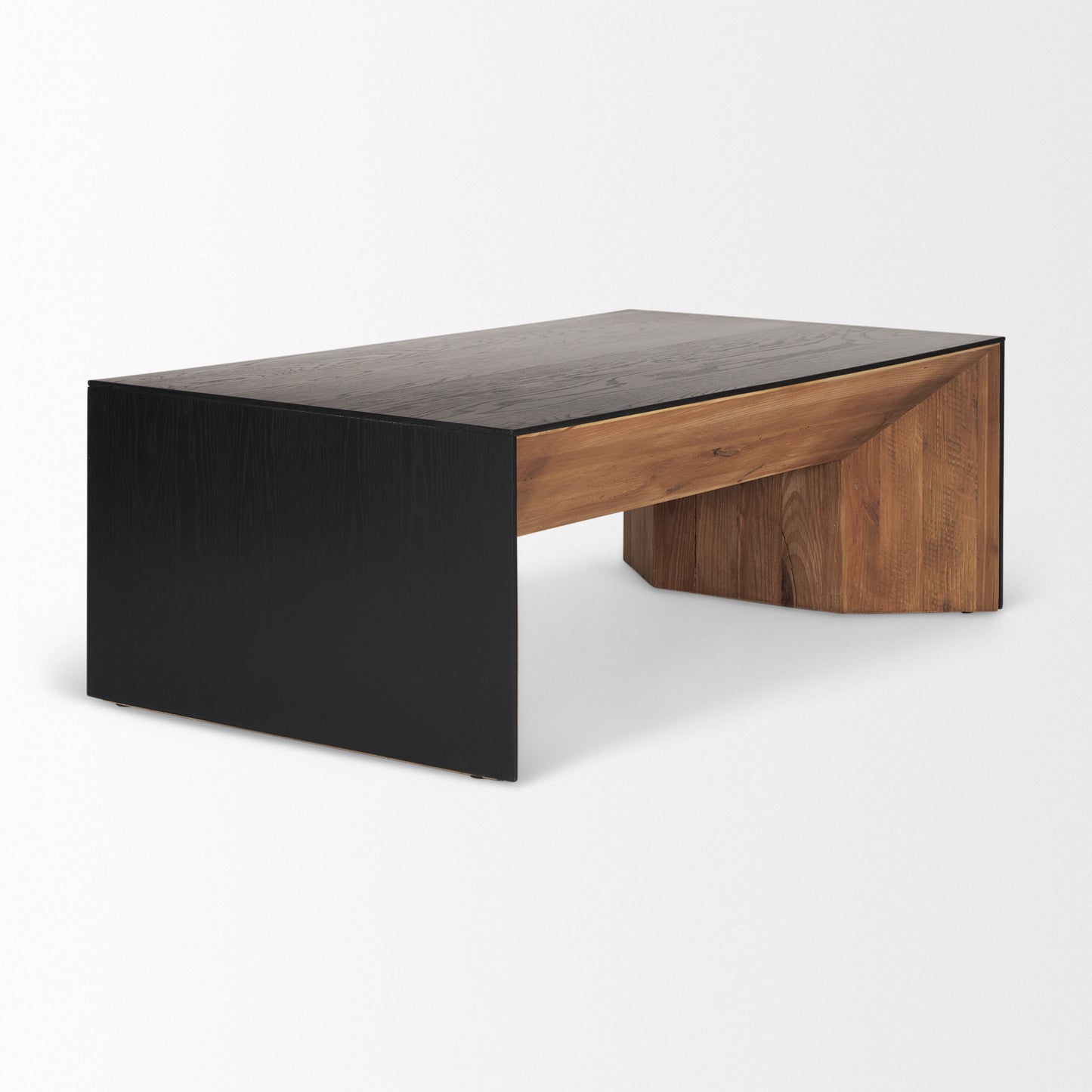 Tabor Natural Wood Coffee Table with Black Oak Waterfall Design - Stylish and Modern Living Room Accent