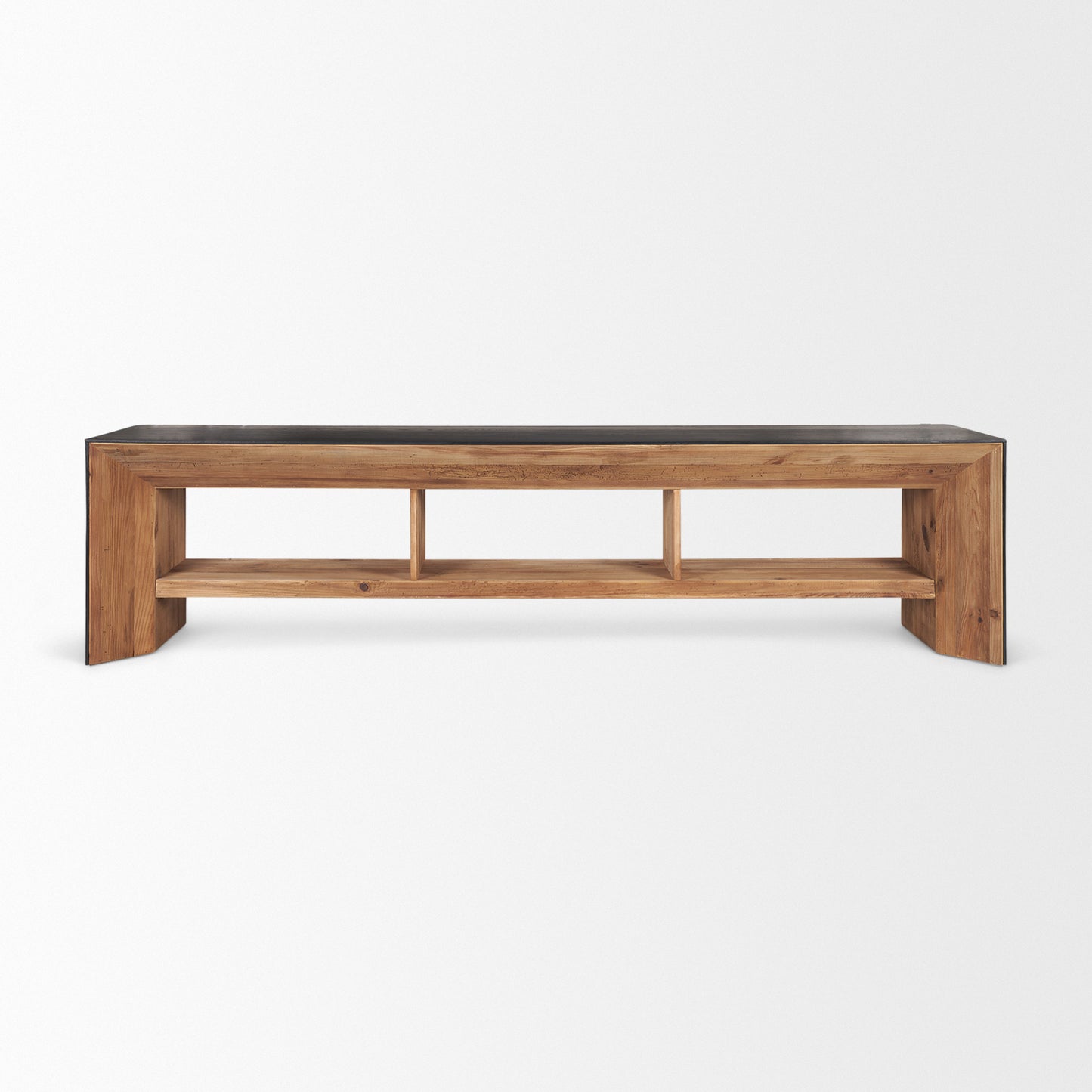 Tabor Natural Wood with Black Oak Waterfall Media Console - Contemporary Design for Stylish Entertainment Areas and Modern Living Spaces
