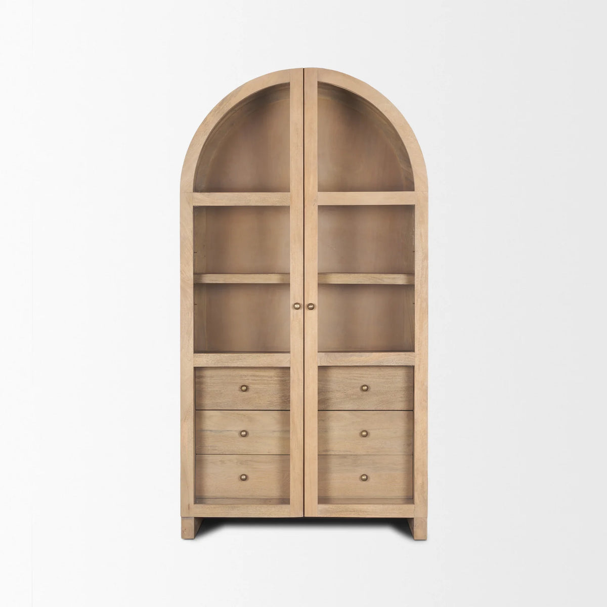 Suri Light Brown Wood with Glass Doors Arched Curio Cabinet